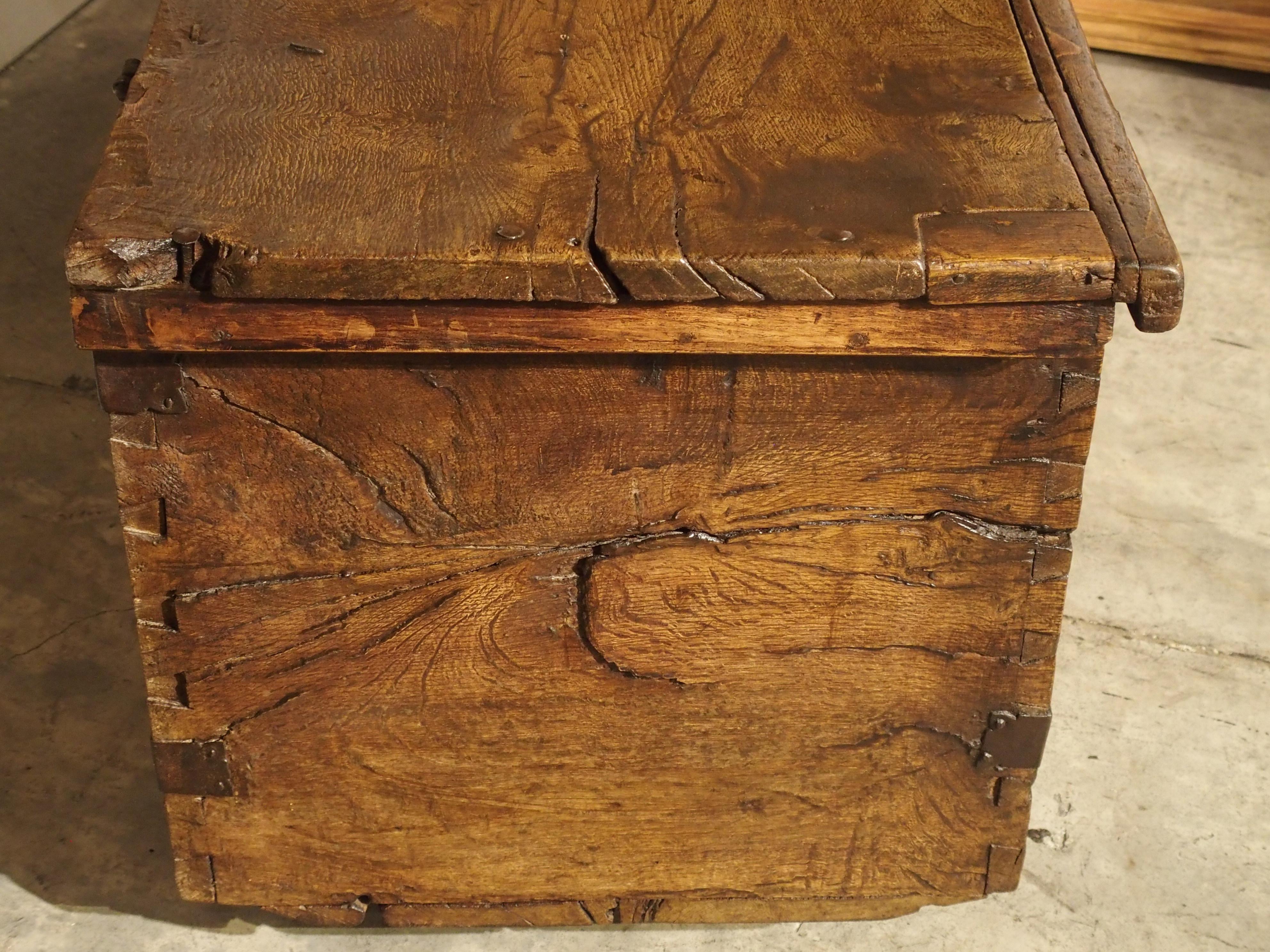 18th Century and Earlier Large Carved Oak Plank Trunk from the Basque Country, circa 1650