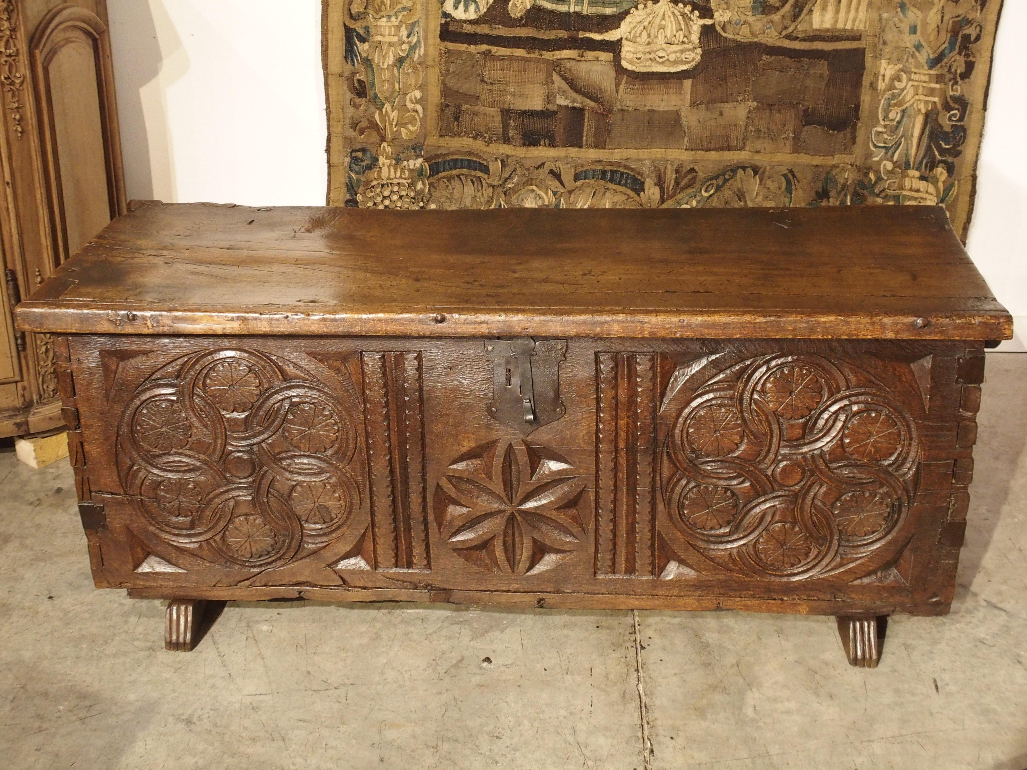 Large Carved Oak Plank Trunk from the Basque Country, circa 1650 3