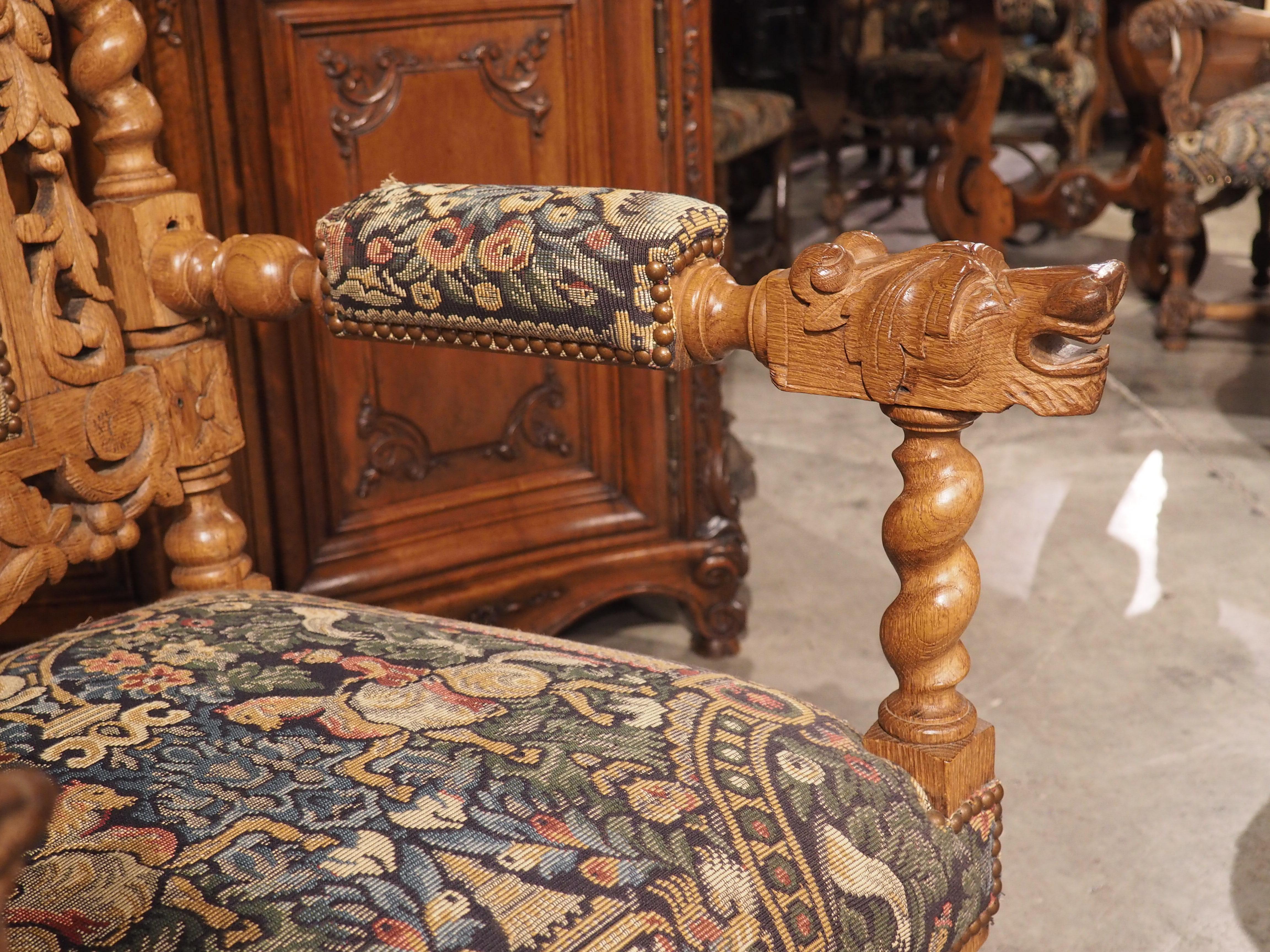 Large Carved Oak Renaissance Style Armchair from France, C. 1890 For Sale 4