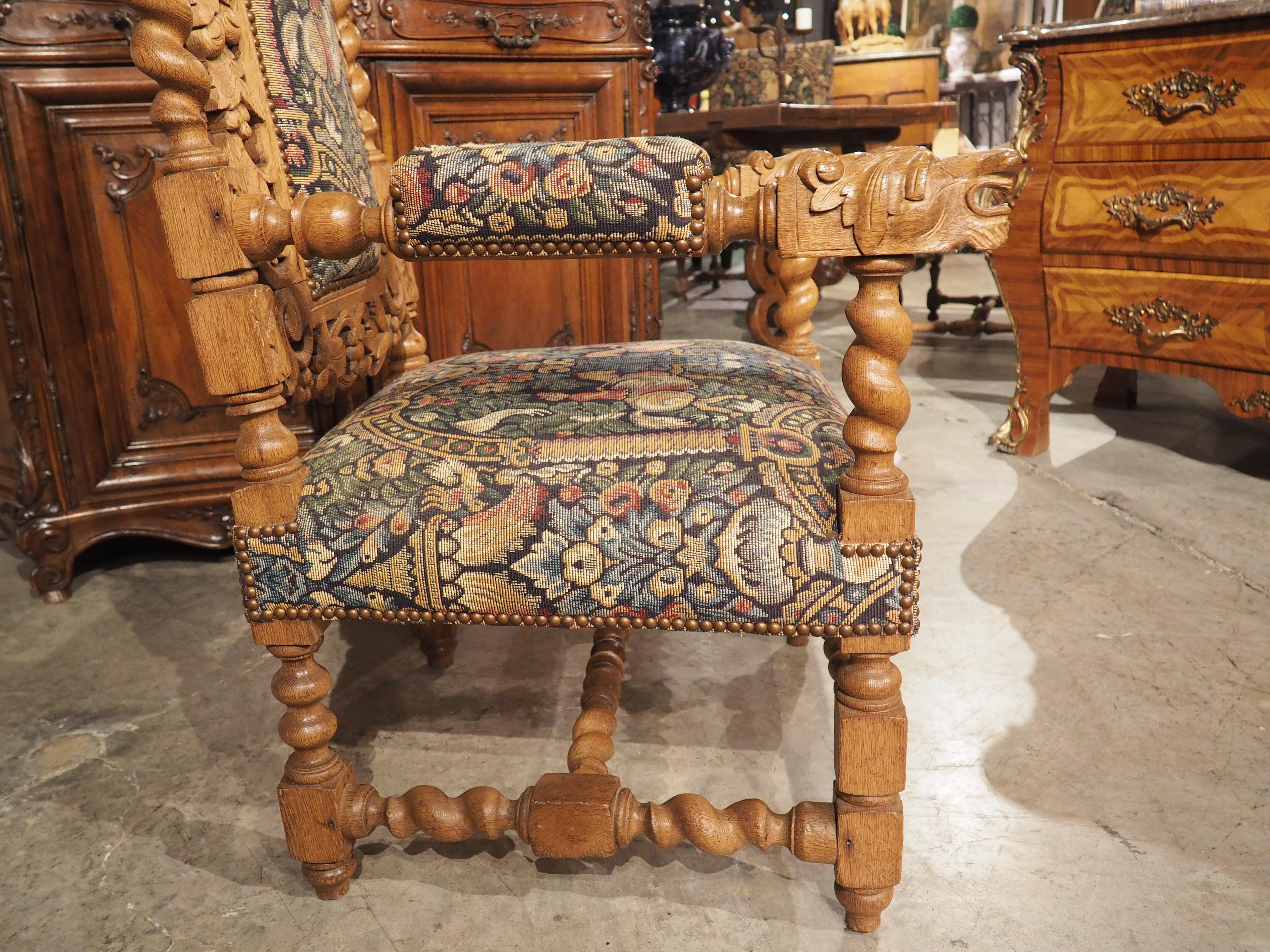 Large Carved Oak Renaissance Style Armchair from France, C. 1890 For Sale 5