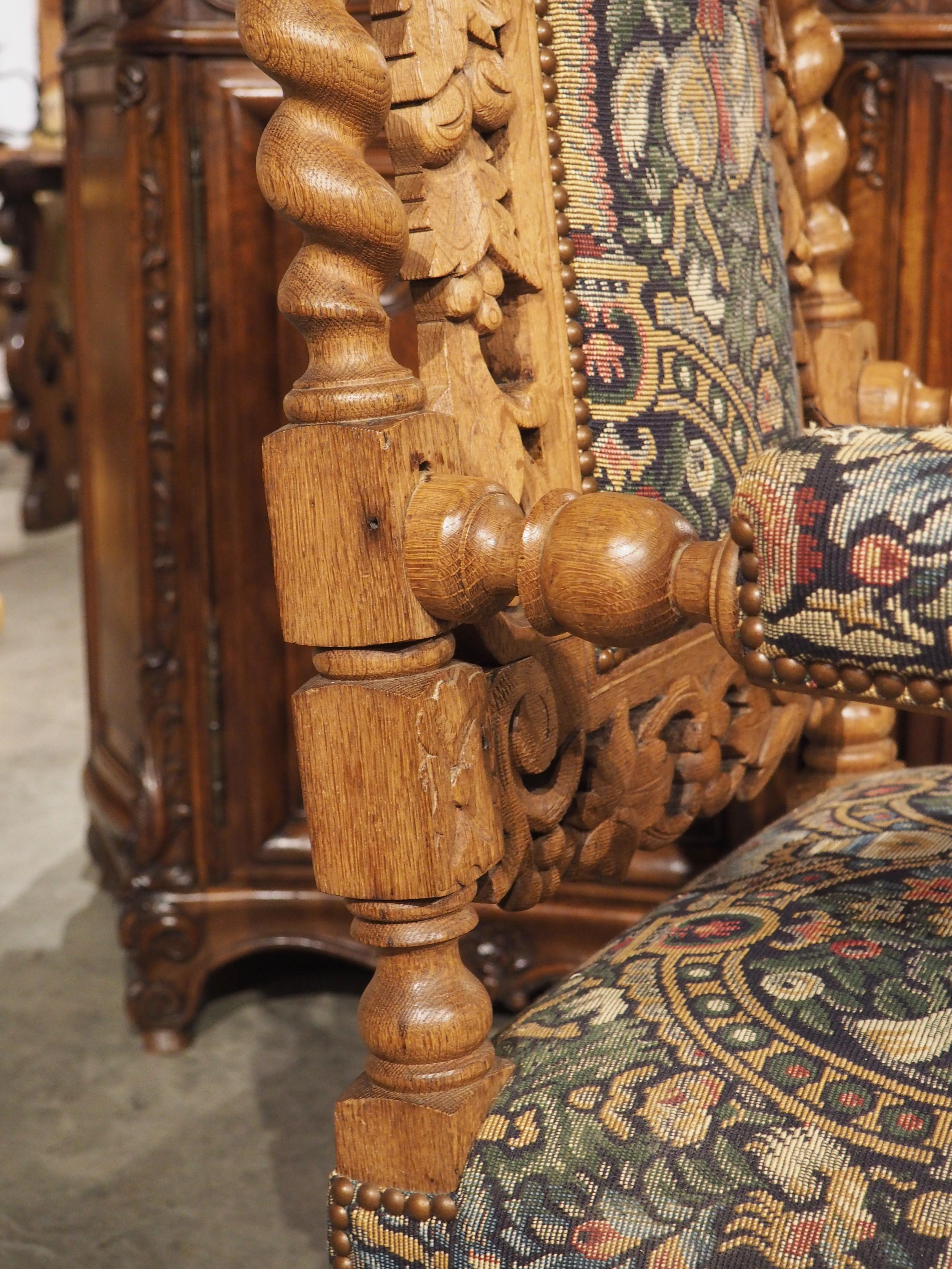 Large Carved Oak Renaissance Style Armchair from France, C. 1890 For Sale 6