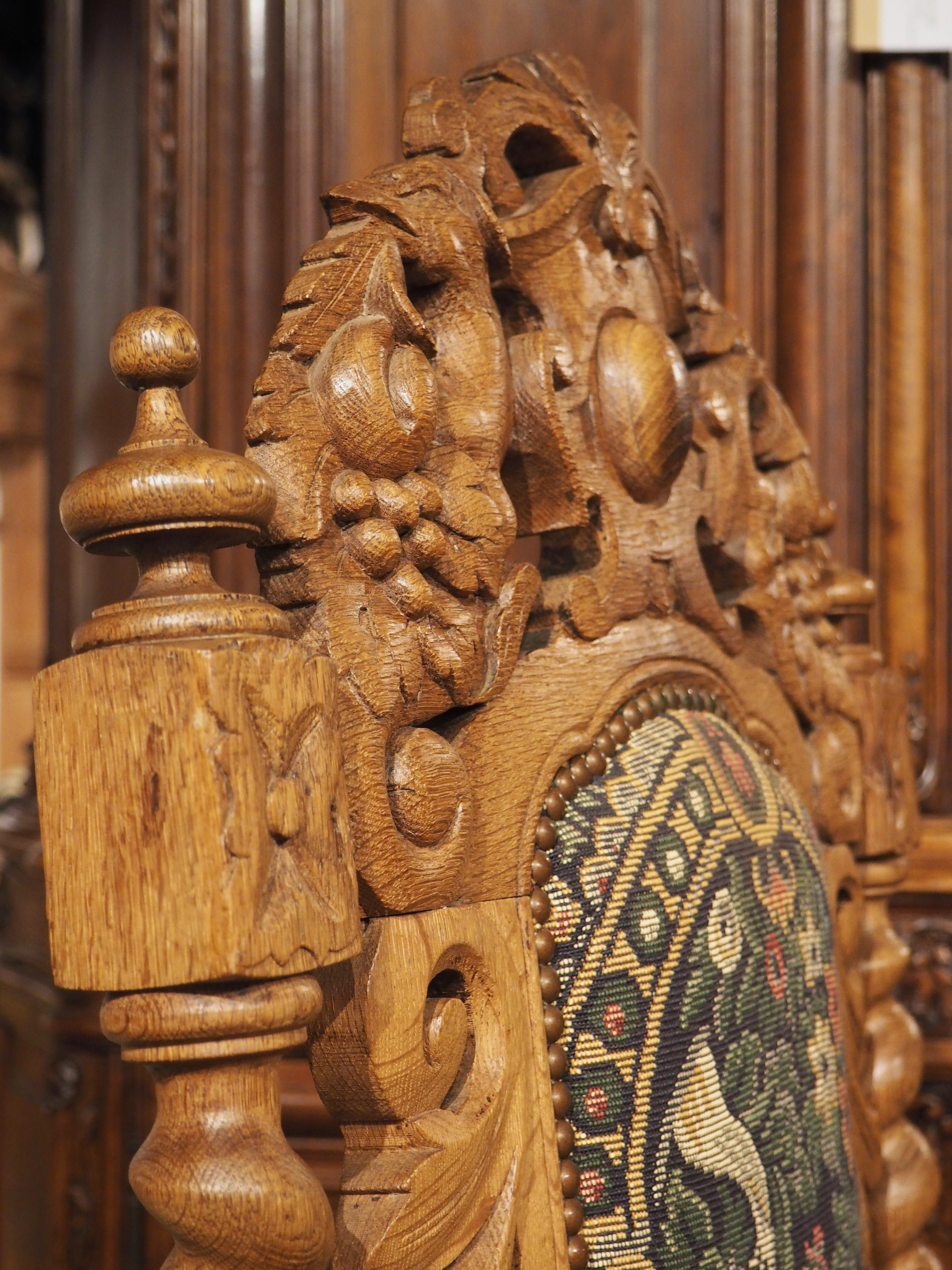 Large Carved Oak Renaissance Style Armchair from France, C. 1890 For Sale 7