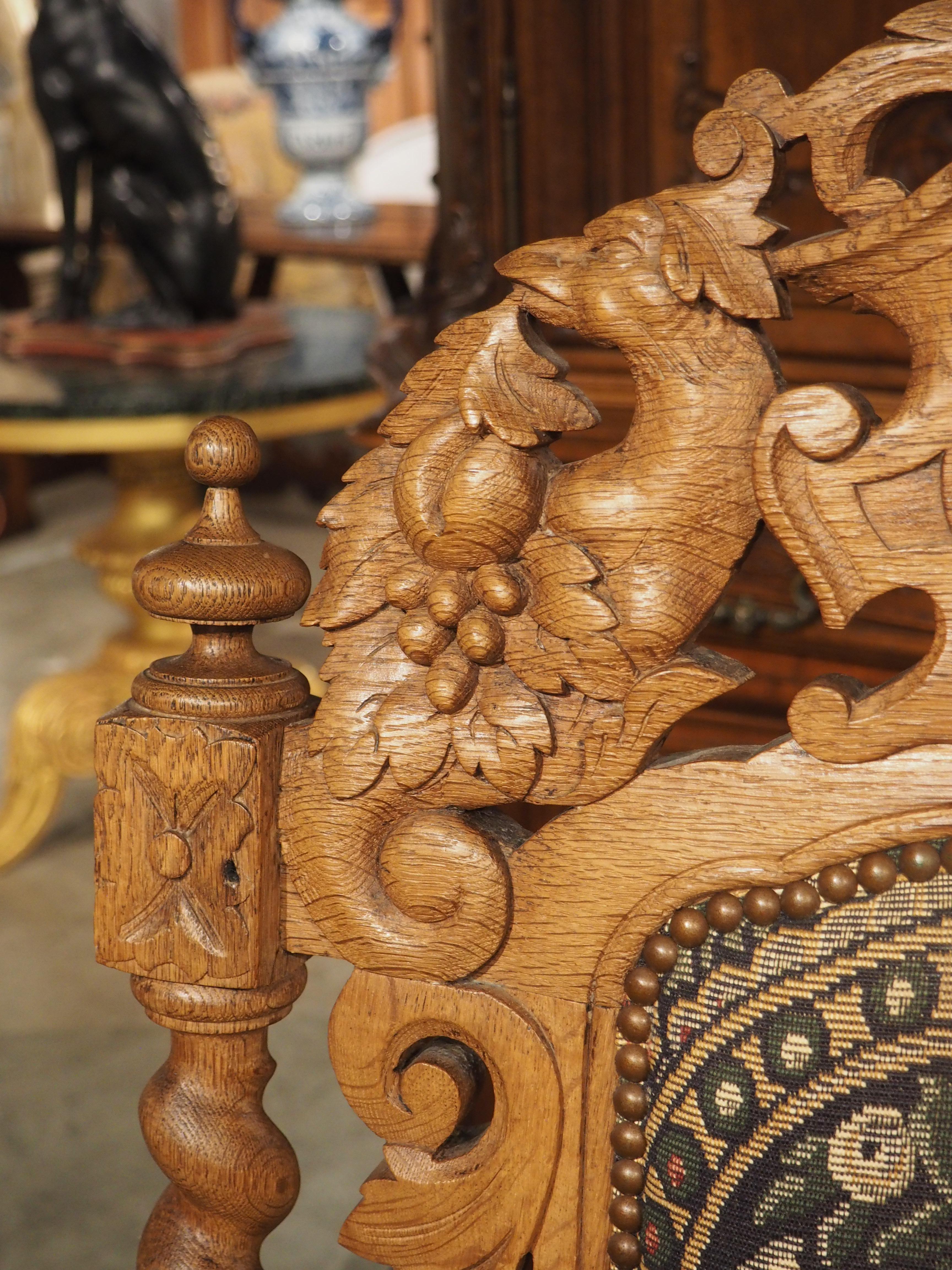 Large Carved Oak Renaissance Style Armchair from France, C. 1890 For Sale 10