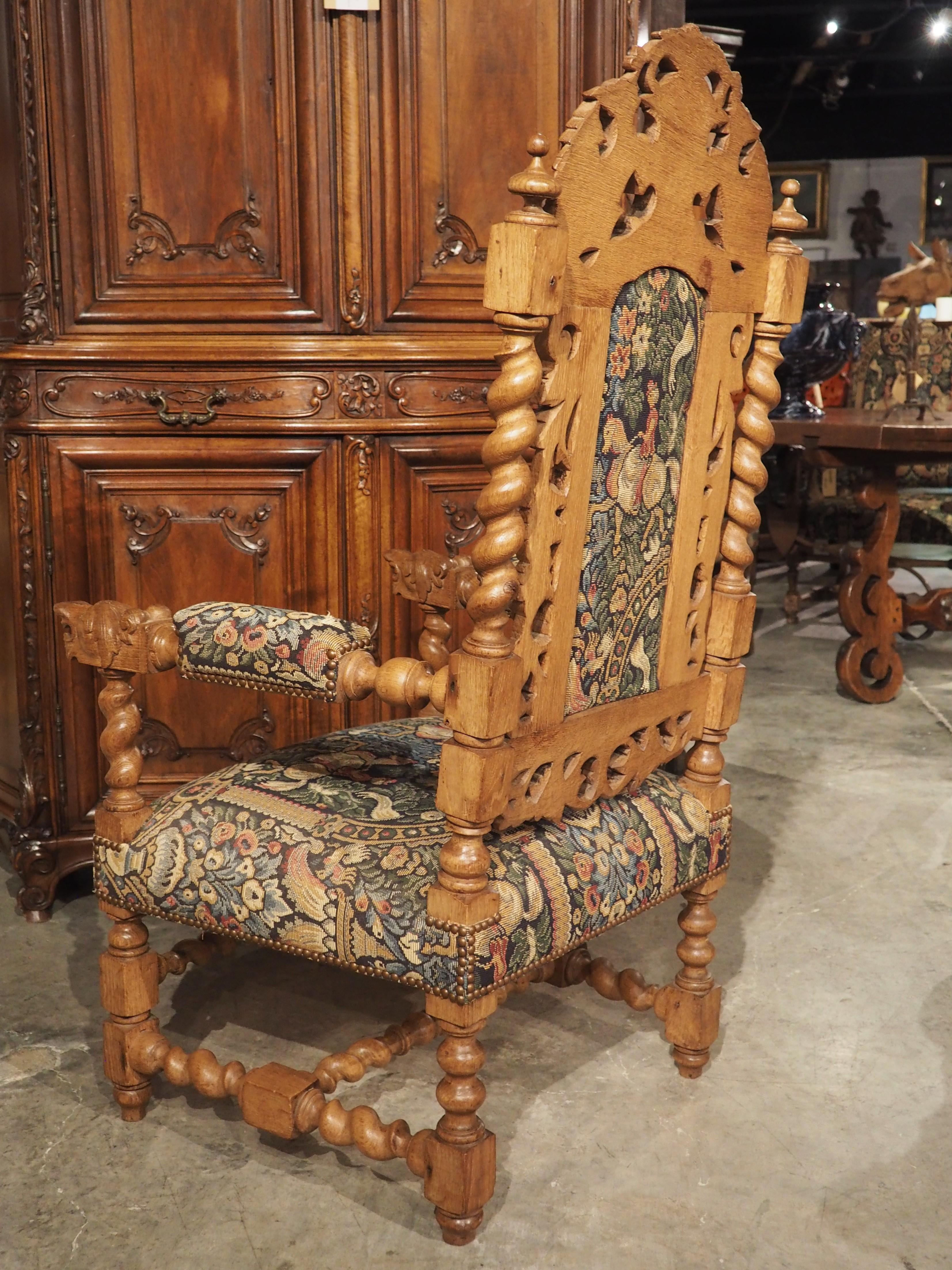 Large Carved Oak Renaissance Style Armchair from France, C. 1890 For Sale 13