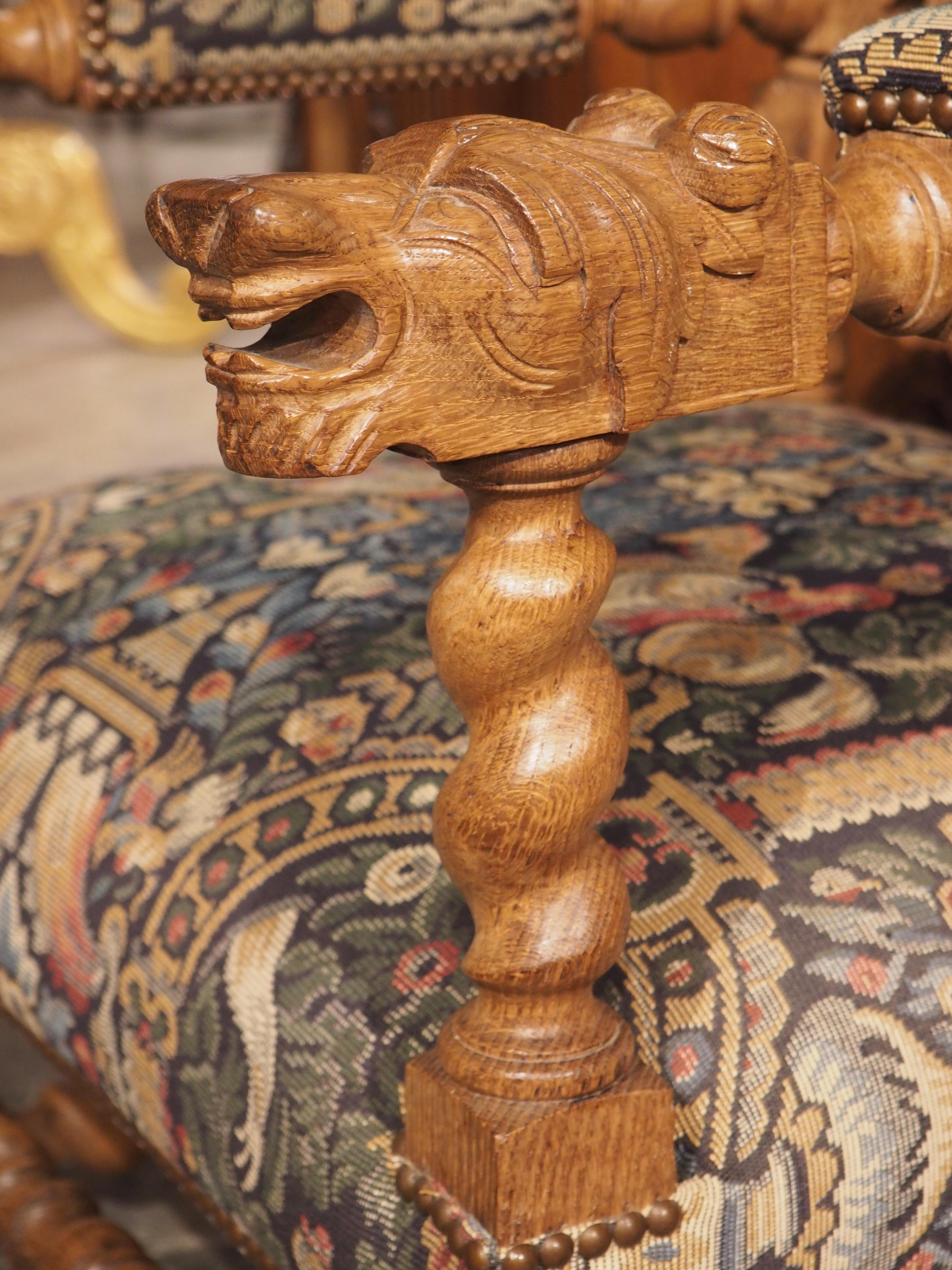 Hand-Carved Large Carved Oak Renaissance Style Armchair from France, C. 1890 For Sale