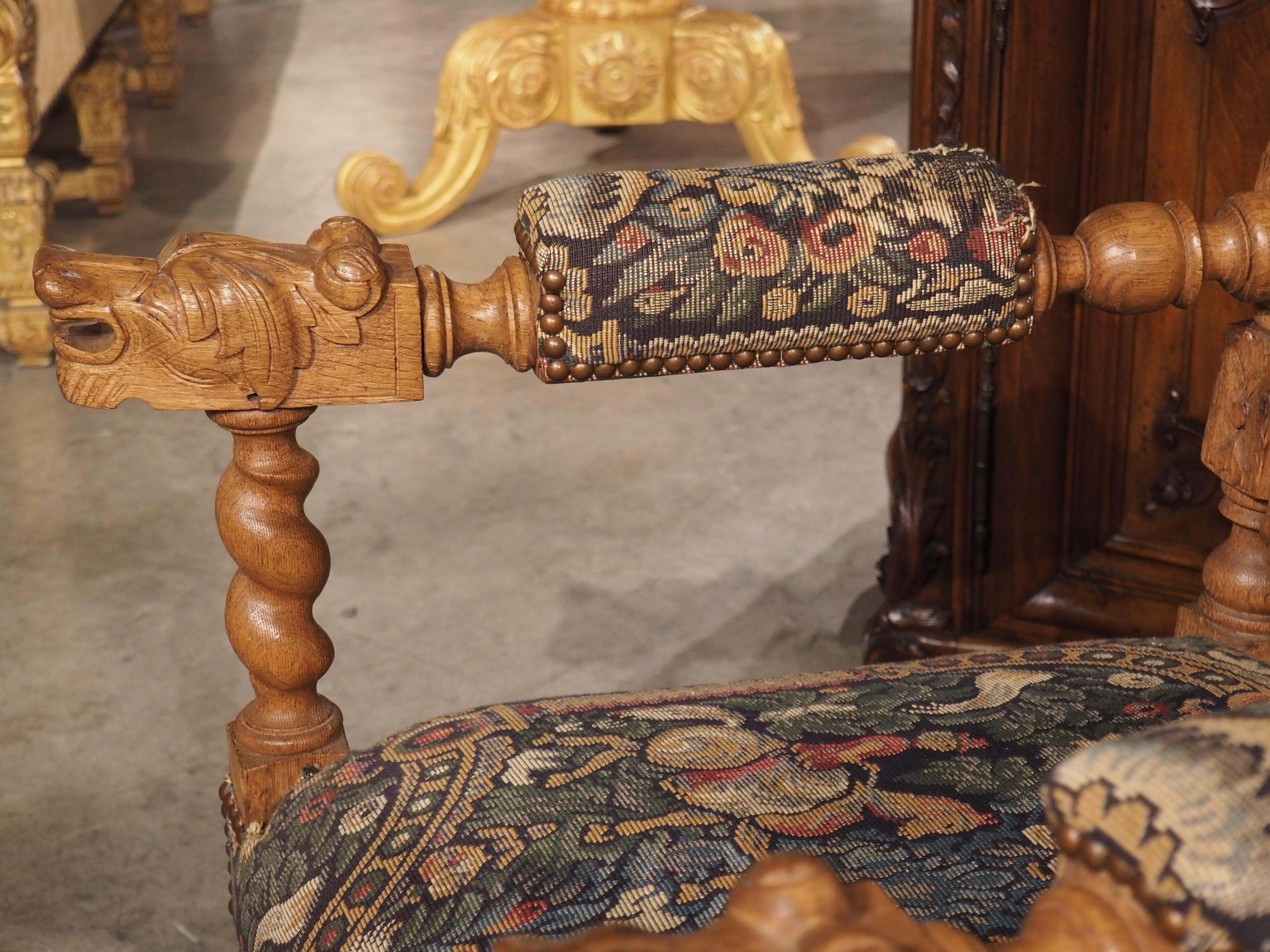Large Carved Oak Renaissance Style Armchair from France, C. 1890 For Sale 1