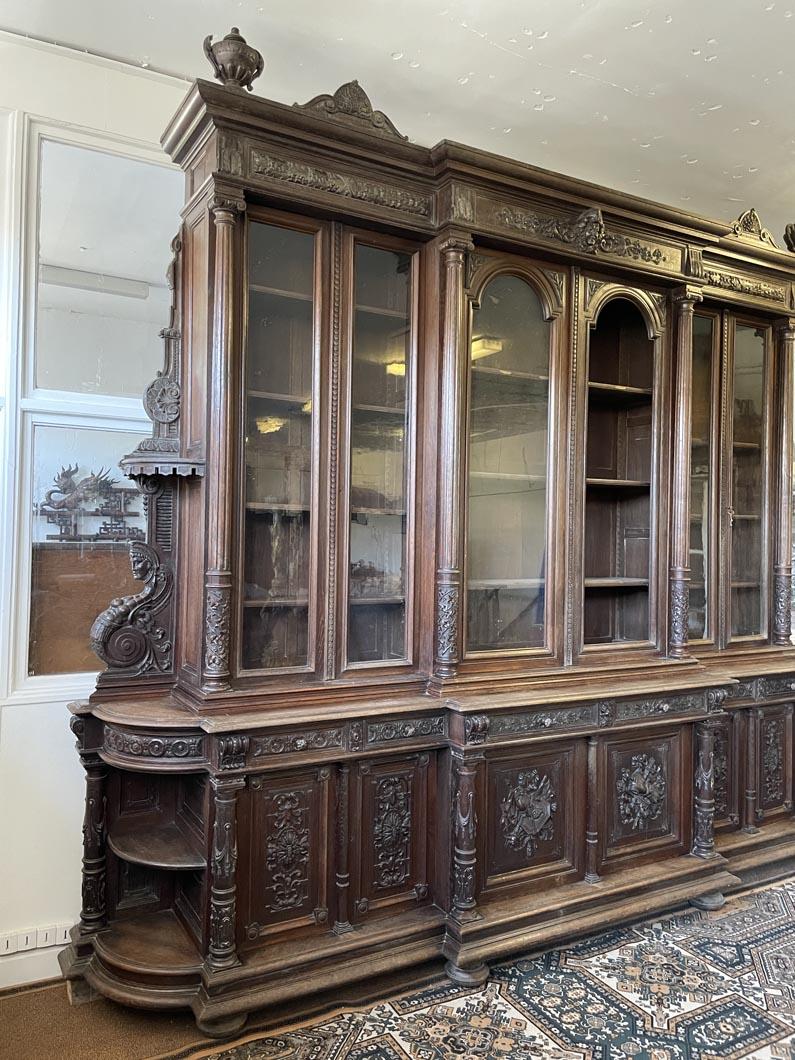 French Large Carved Oak Sideboard, Napoleon III Style