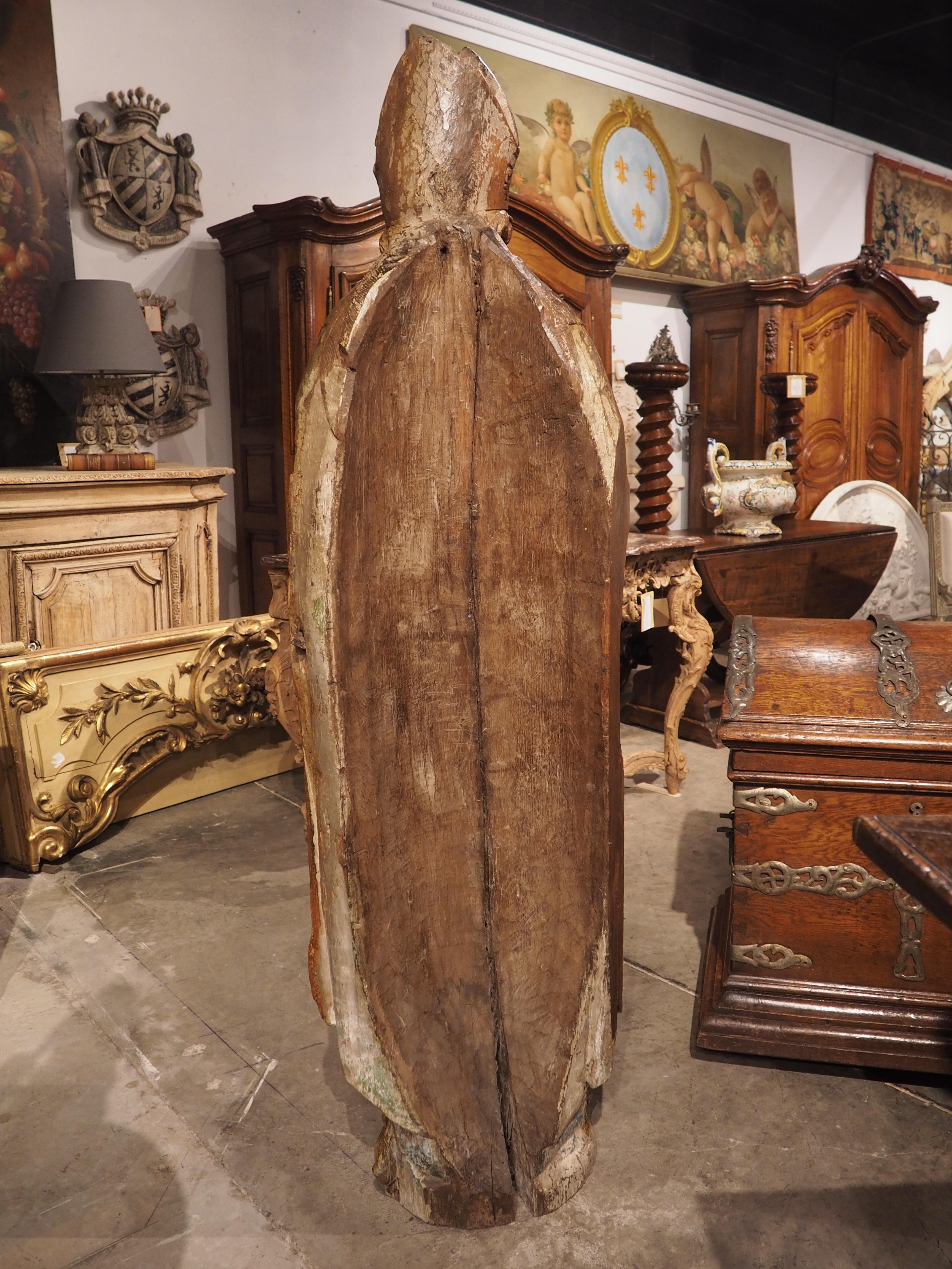 Large Carved Oak Statue of a Bishop, France, 17th Century For Sale 4