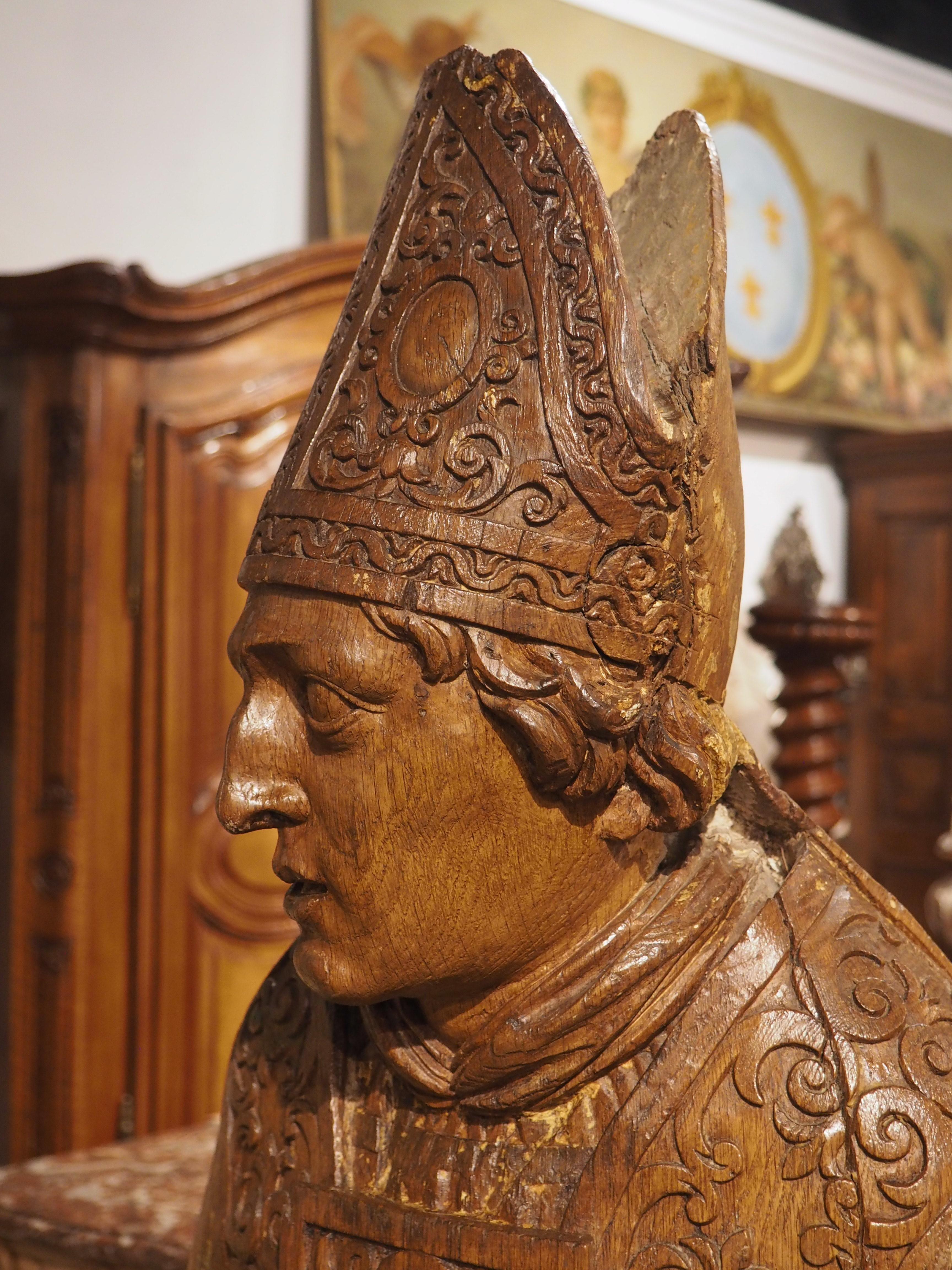 Large Carved Oak Statue of a Bishop, France, 17th Century For Sale 6