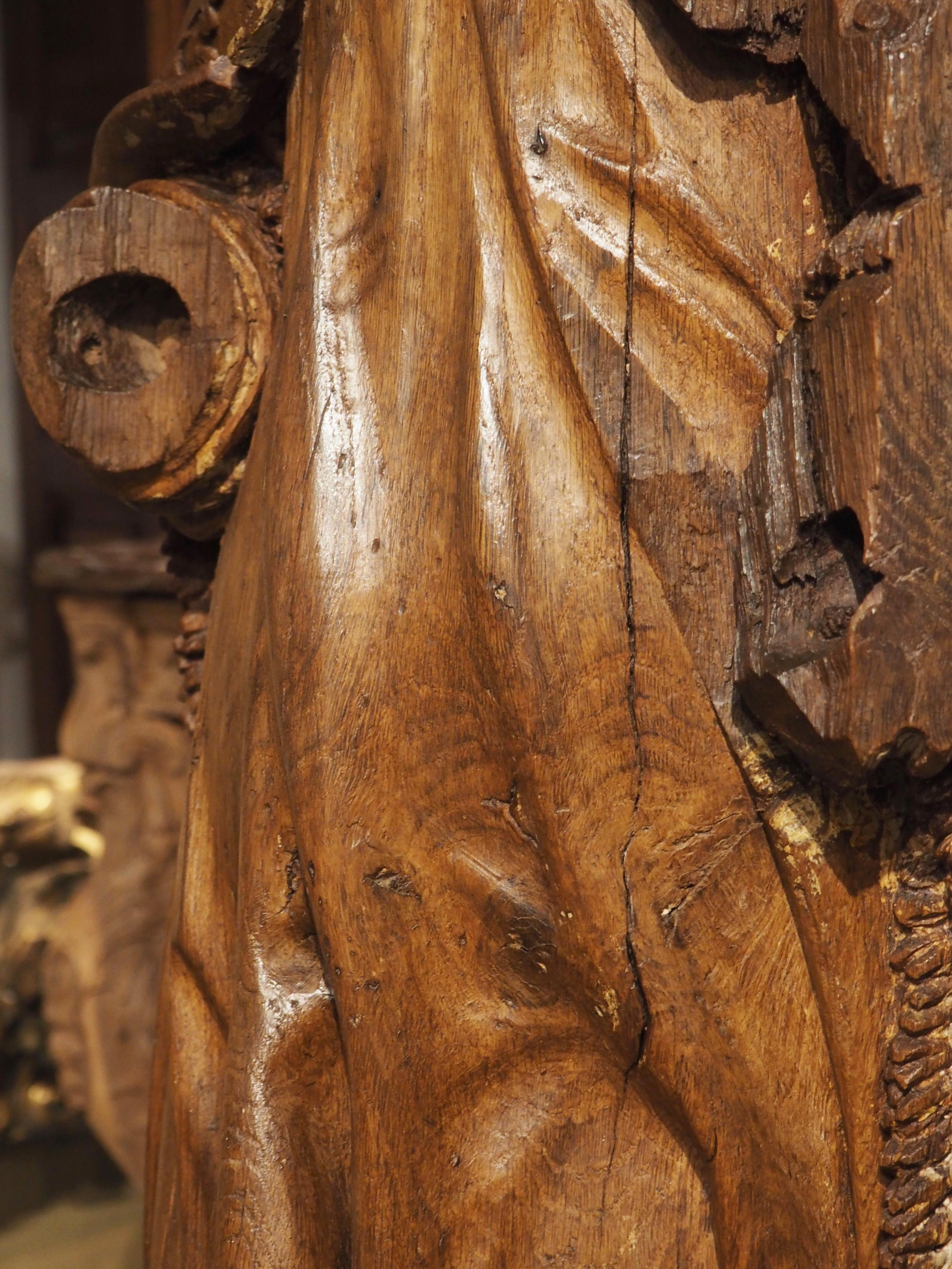 Large Carved Oak Statue of a Bishop, France, 17th Century For Sale 10