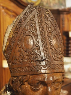 Large Carved Oak Statue of a Bishop, France, 17th Century