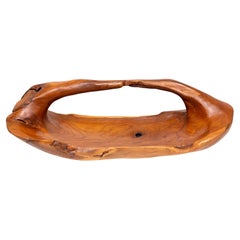 Large Carved Olive Wood Fruit basket   1970s