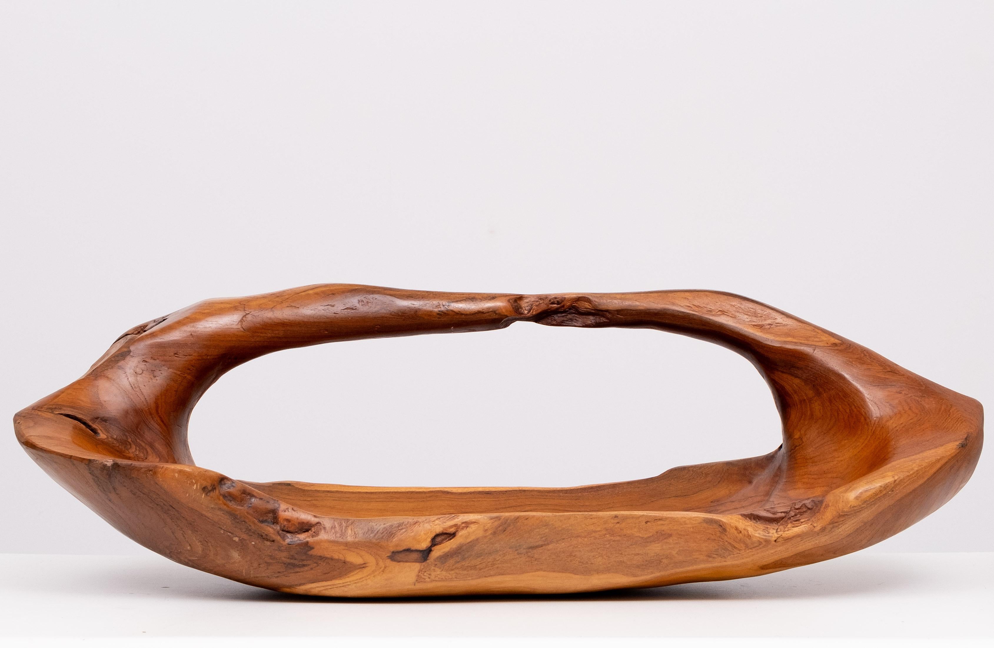 Grande cesto di frutta in Wood Wood intagliato   1970s in vendita 1