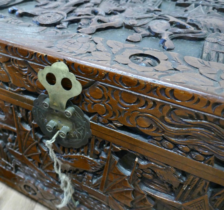 Large Carved Oriental Camphor Wood Chest For Sale at 1stDibs