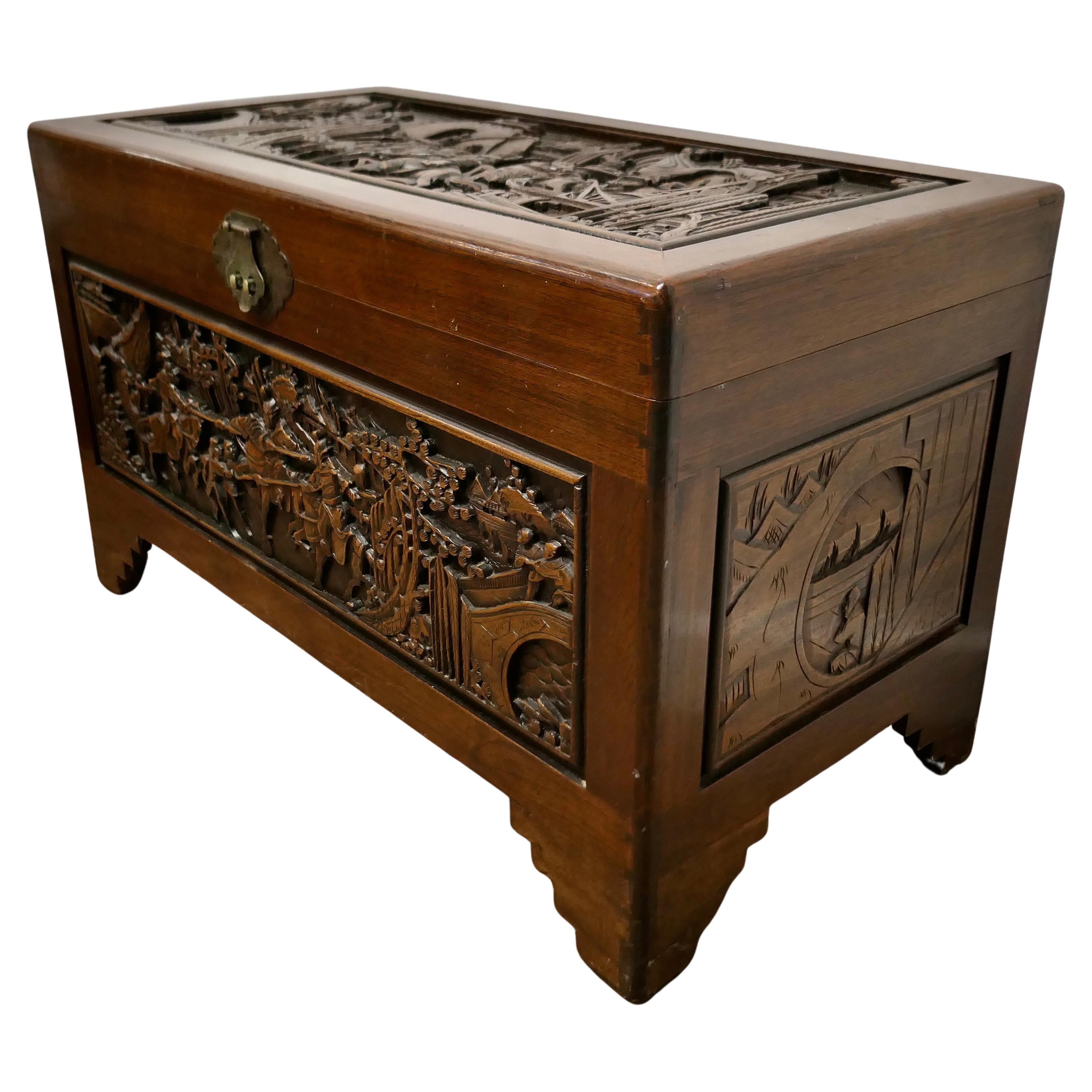 Large Carved Oriental Camphor Wood Chest This Carved Chest is Made from Camphor