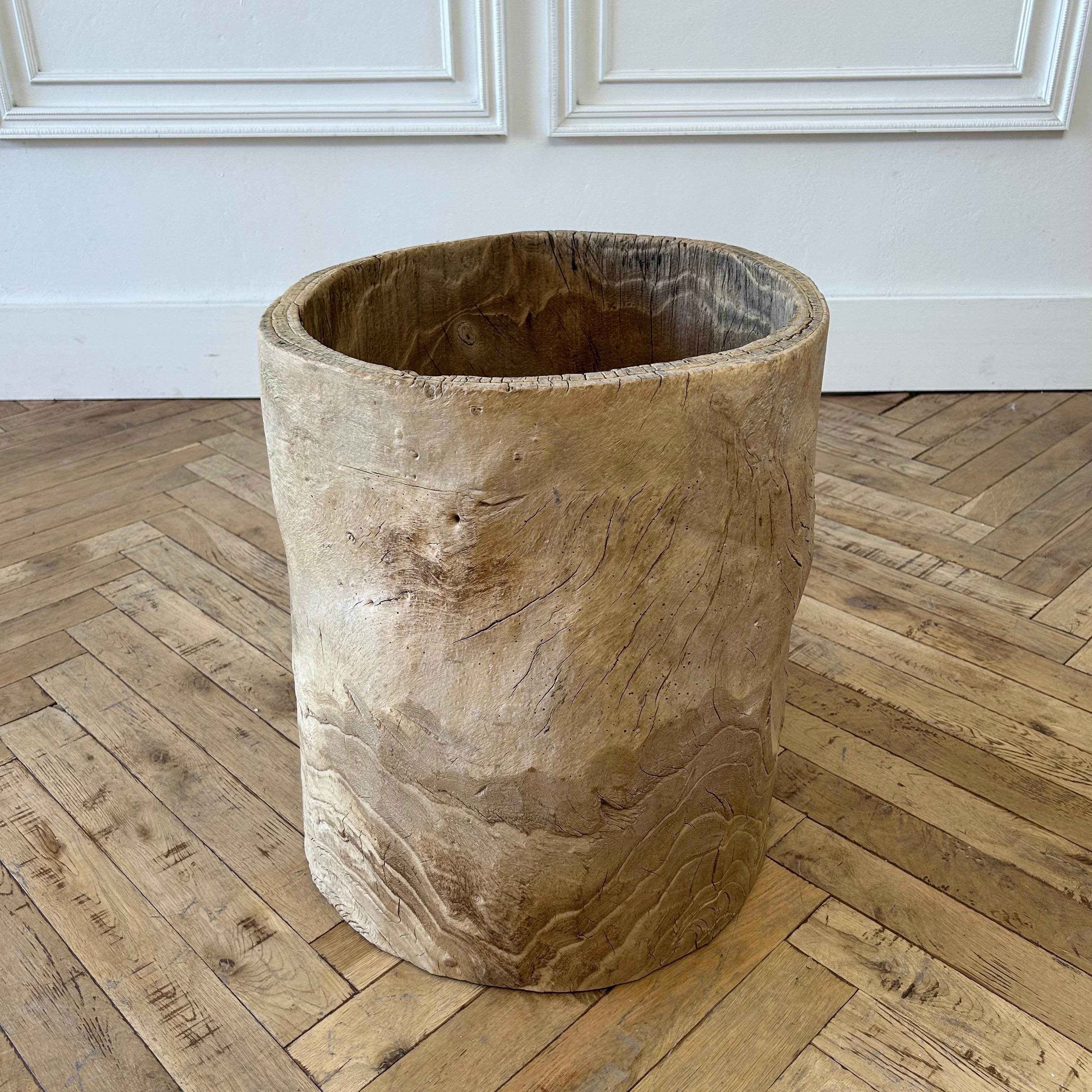 Asian Large Carved Out Stump Decorative Planter