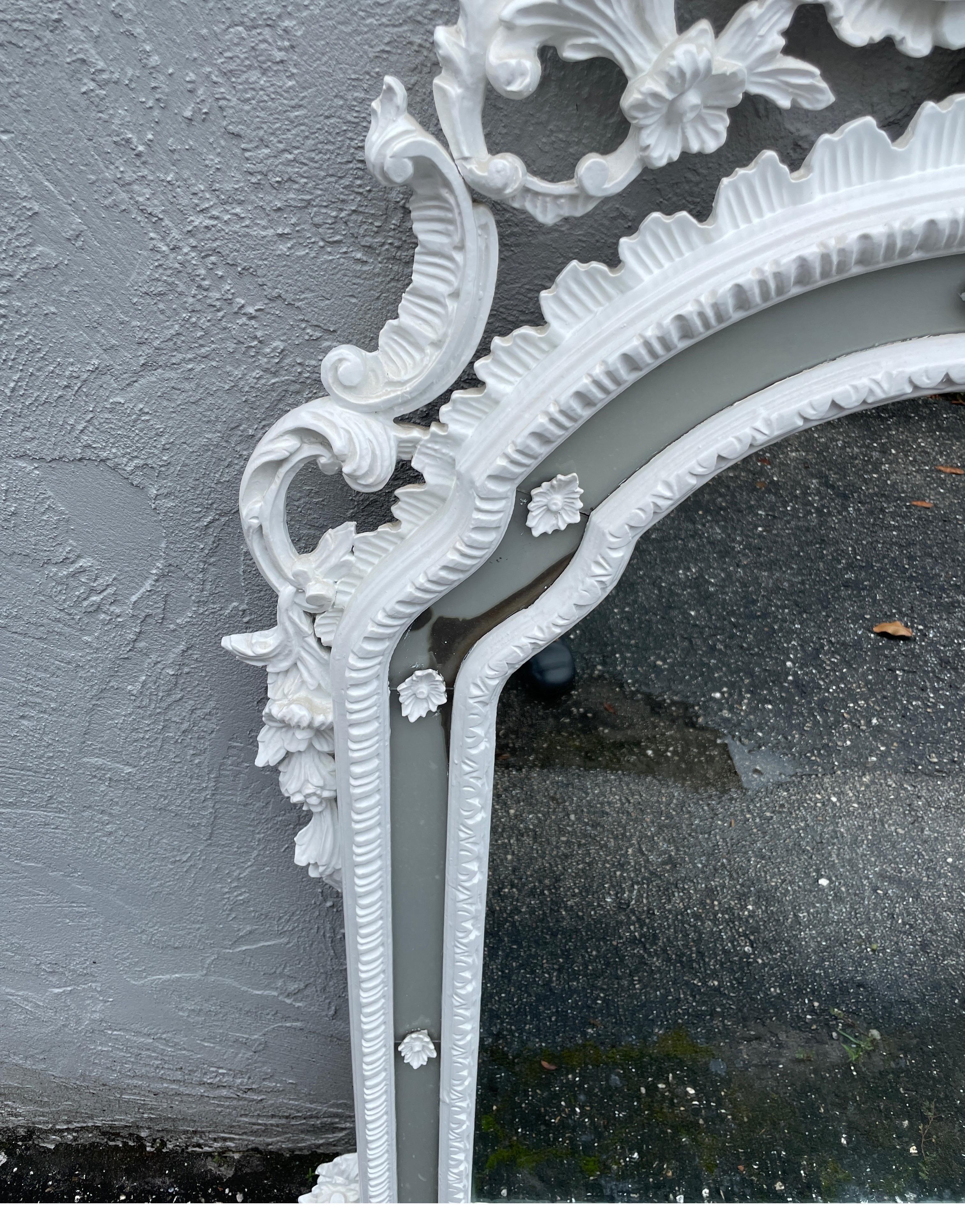 Large Carved & Painted Italian Rococo Mirror In Good Condition For Sale In West Palm Beach, FL
