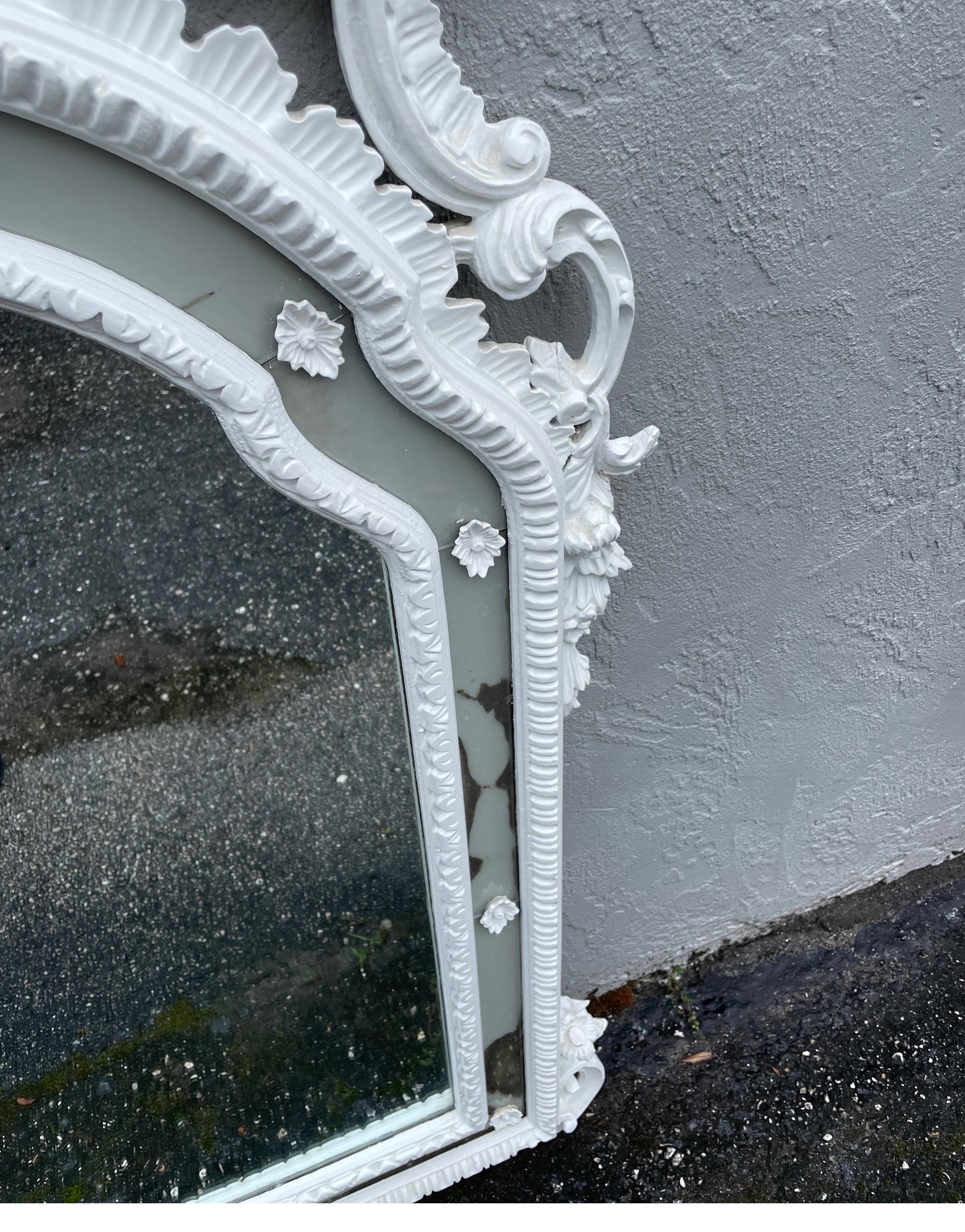 Wood Large Carved & Painted Italian Rococo Mirror For Sale