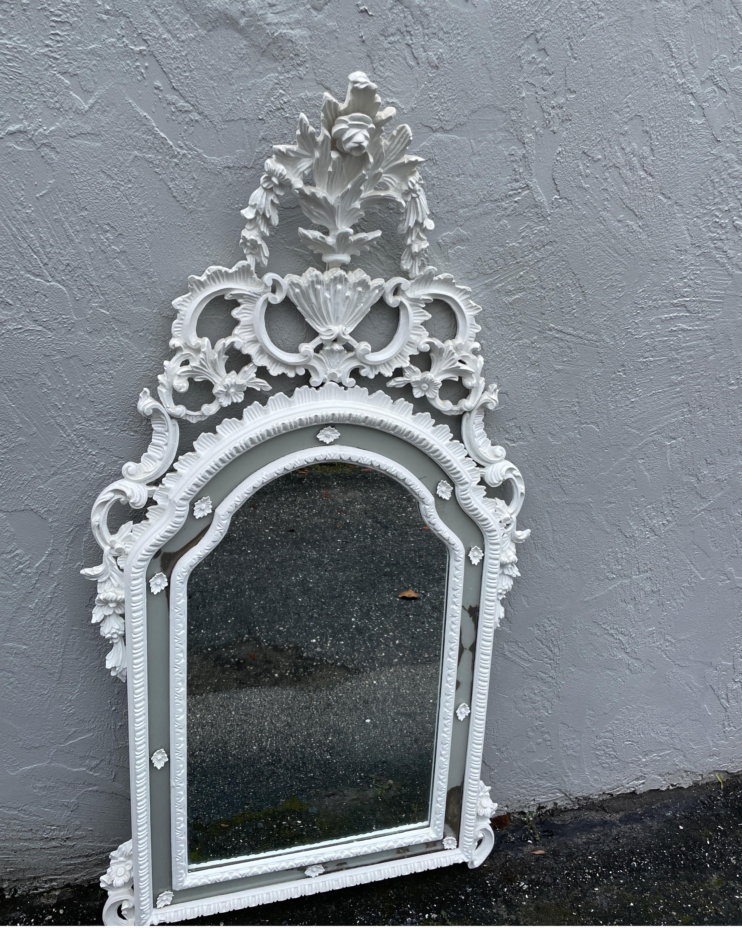 Large Carved & Painted Italian Rococo Mirror For Sale 4