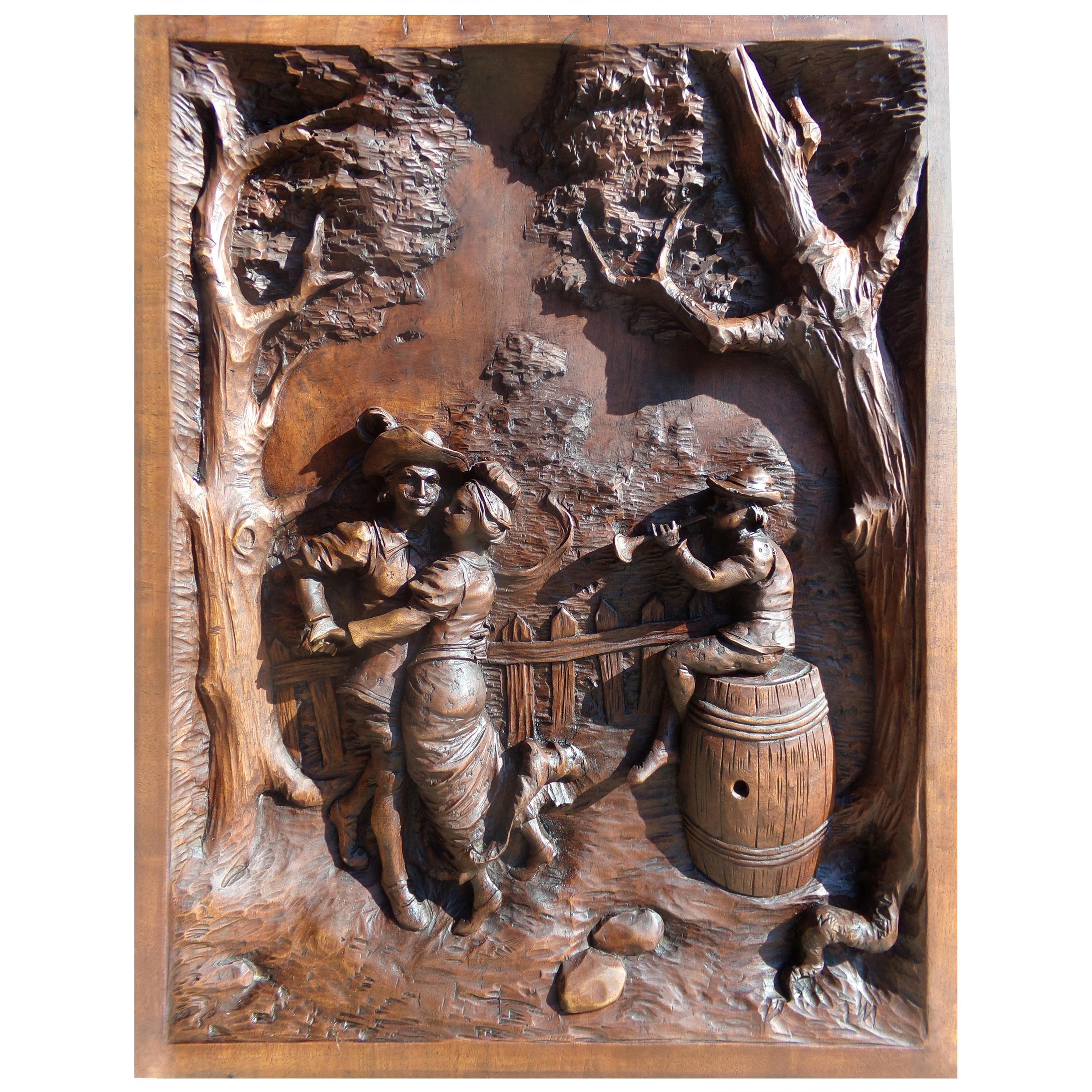 Large Carved Black Forest style Panel Dancers, circa 1890 For Sale