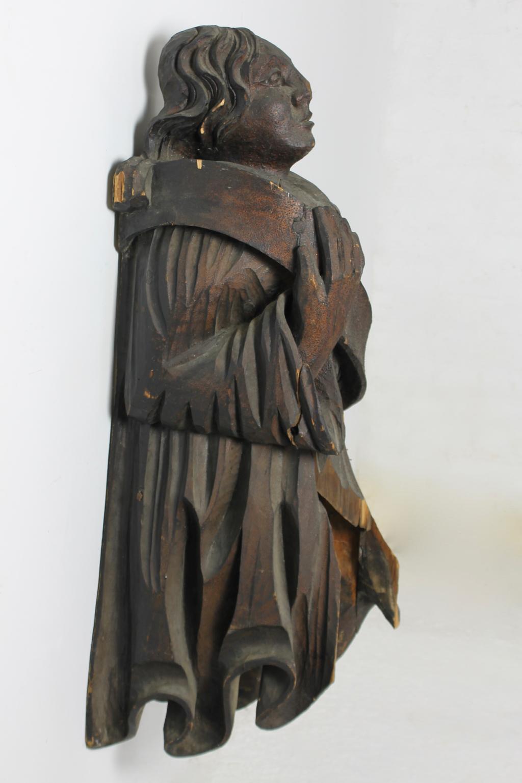 Folk Art Large Carved Pine Beam End of a Cleric For Sale