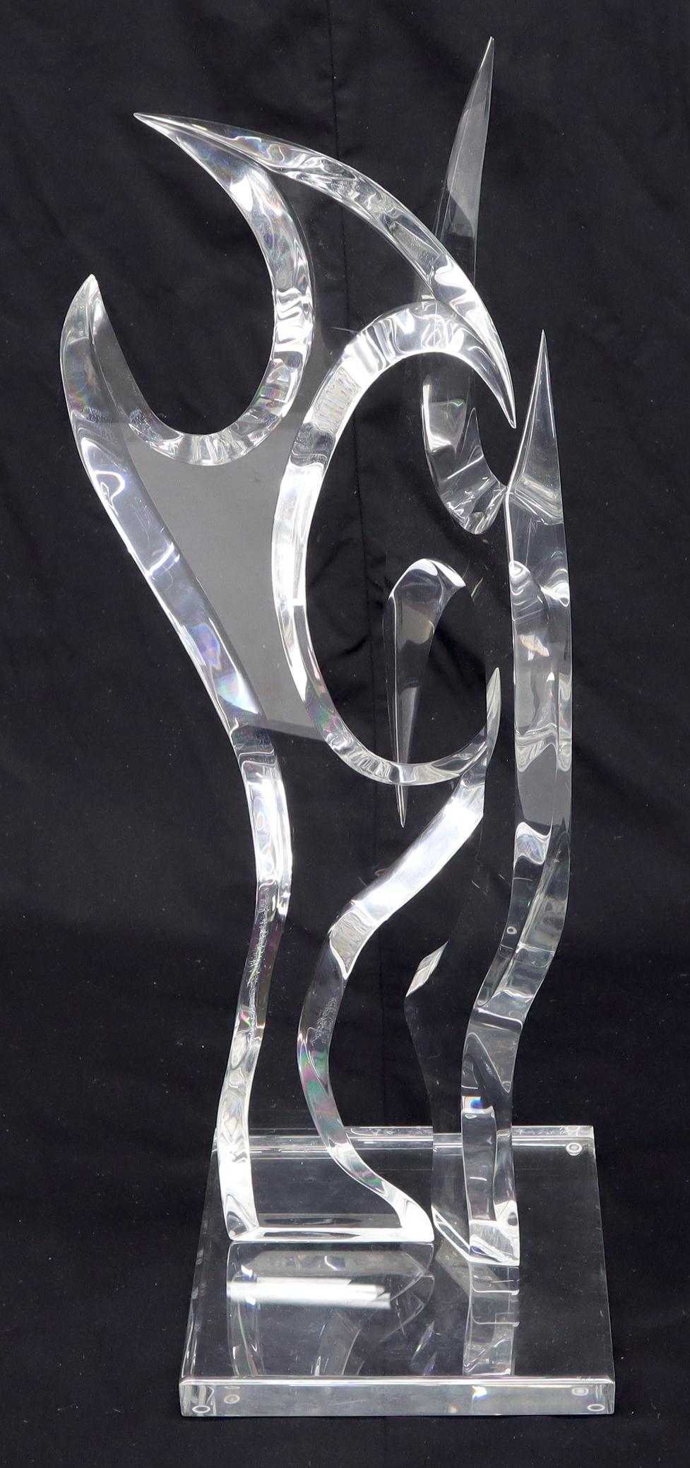 Mid-Century Modern Large Carved and Polished Lucite Sculpture of Burning Fire Flame Hivo Van Teal