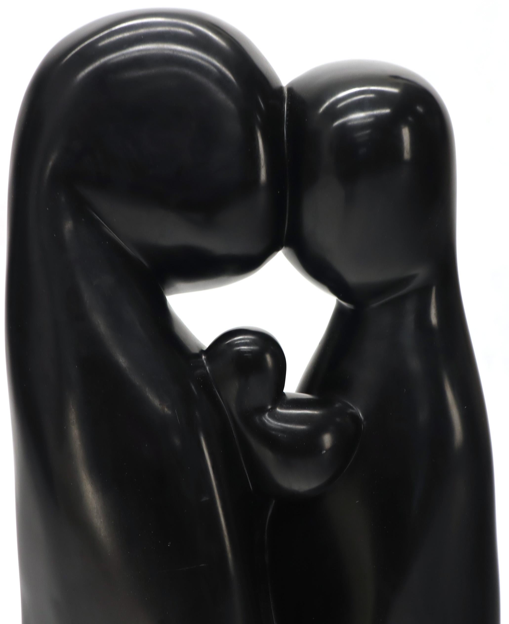 20th Century Large Carved and Polished Onyx Sculpture of Mother and Daughter Theme For Sale