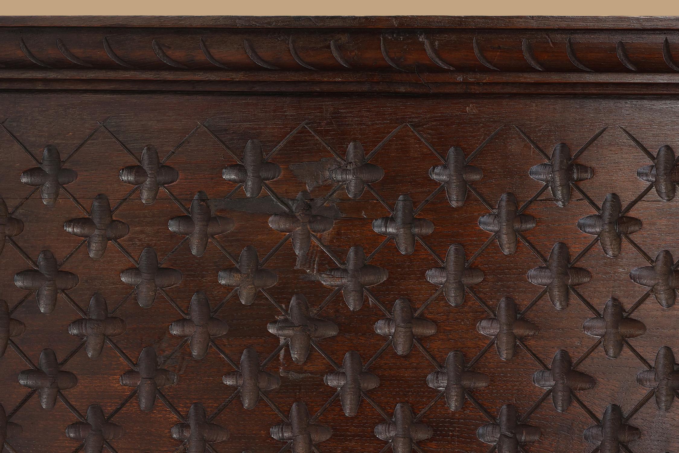 Hand-Carved Large carved Portugees Neo-Gothic oak wall panel, 1850s For Sale