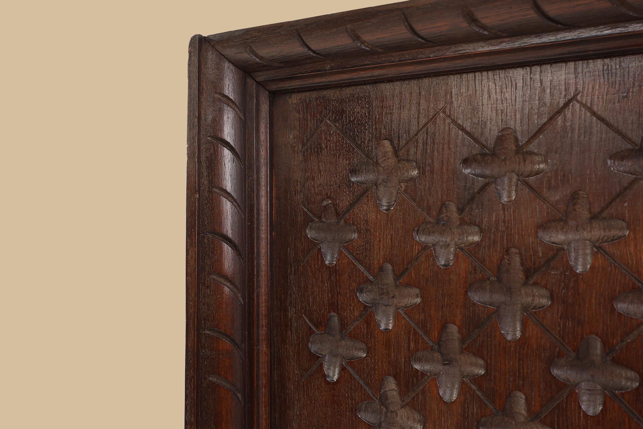 Oak Large carved Portugees Neo-Gothic oak wall panel, 1850s For Sale