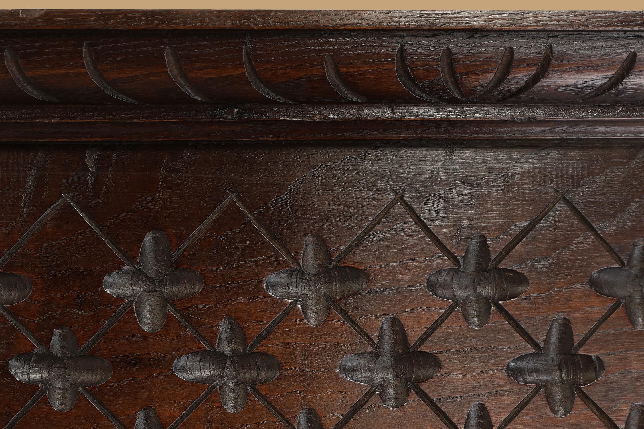 Large carved Portugees Neo-Gothic oak wall panel, 1850s For Sale 1