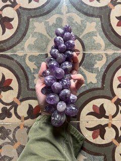Large Carved purple Amethyst Grape Clusters Sculpture decoration Italy, 1960s