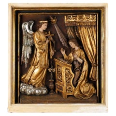 Large Carved Relief Depicting the Annunciation Archangel Gabriel and Virgin Mary