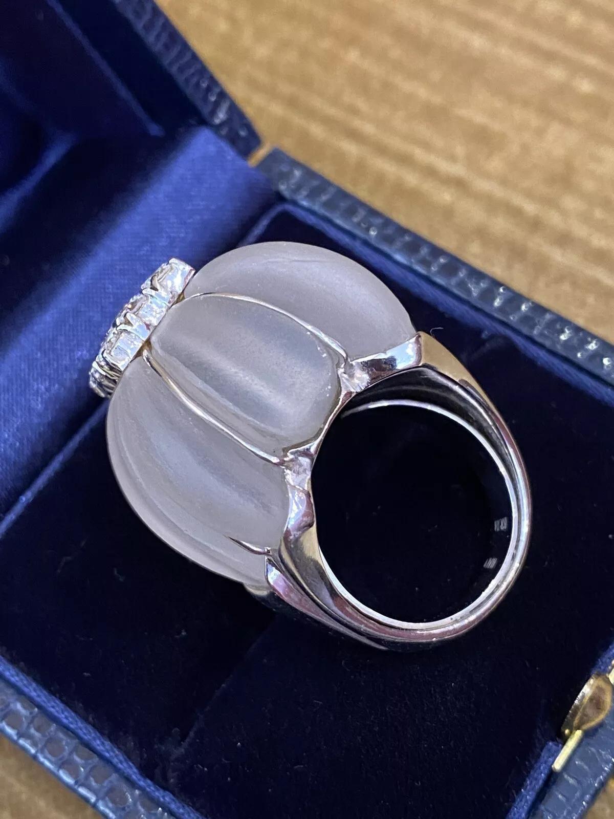 Mixed Cut Large Carved Rock Crystal and Diamond Cocktail Ring in 18k White Gold For Sale