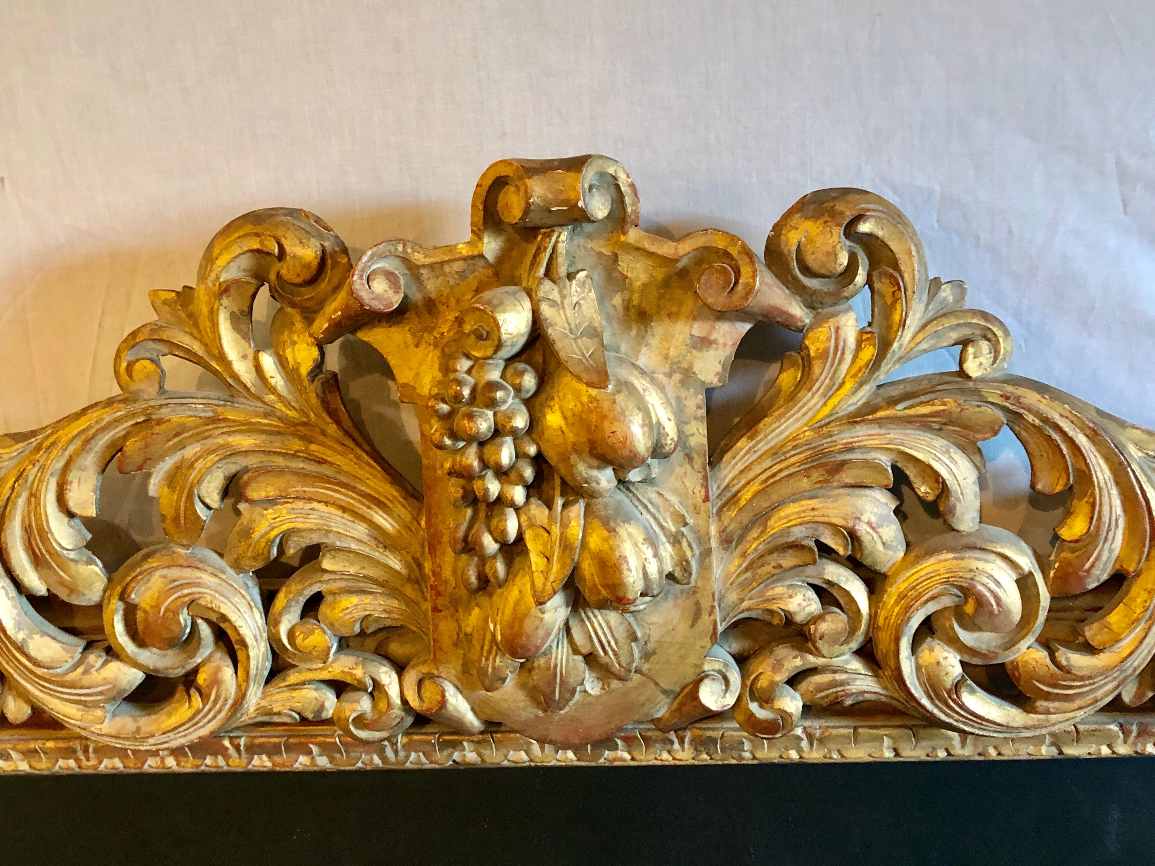 Large Carved Rococo Wall or Console Mirror with Grape and Scroll Design In Good Condition In Stamford, CT