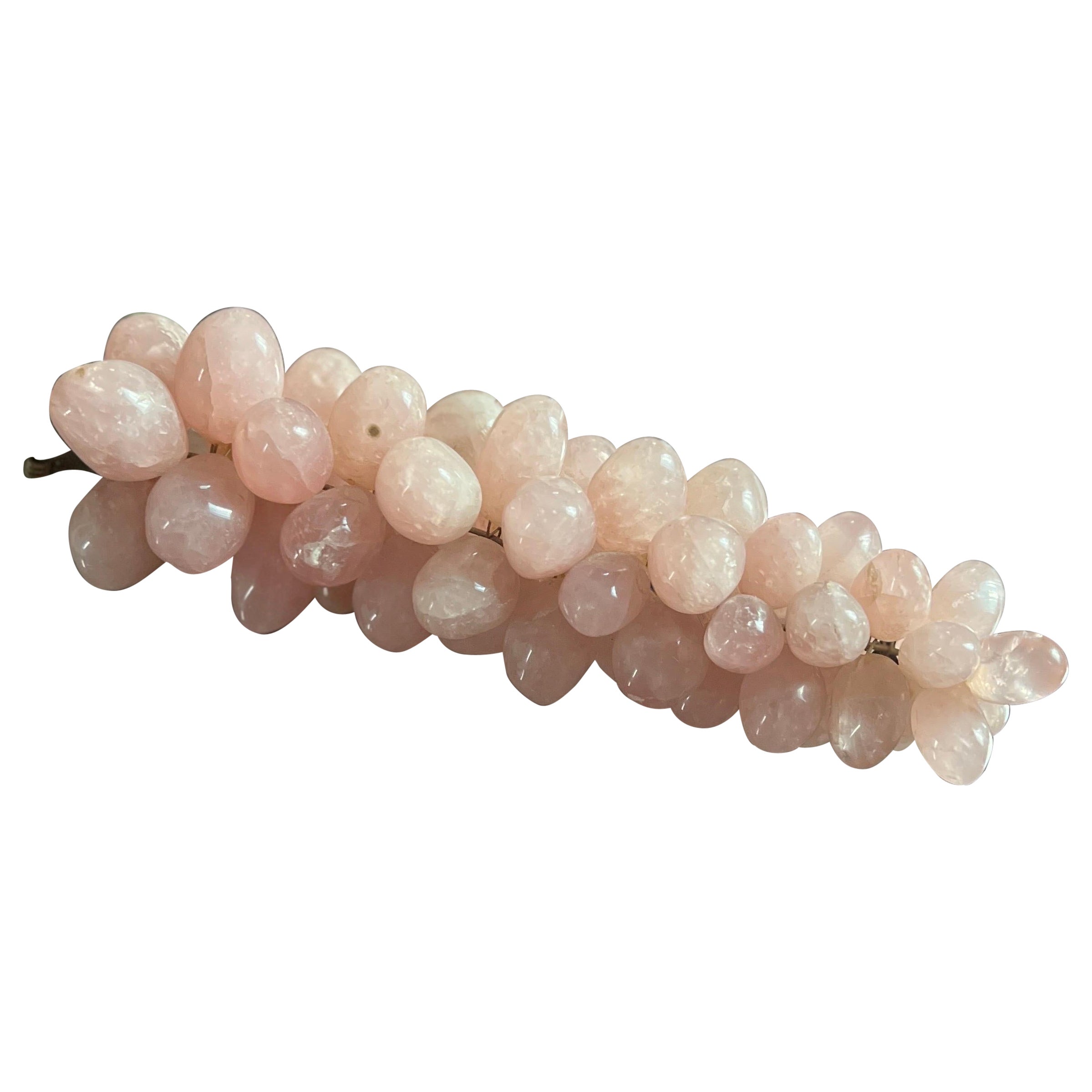 Large Carved Rose Quartz Grape Clusters Sculpture decoration Italy, 1960s