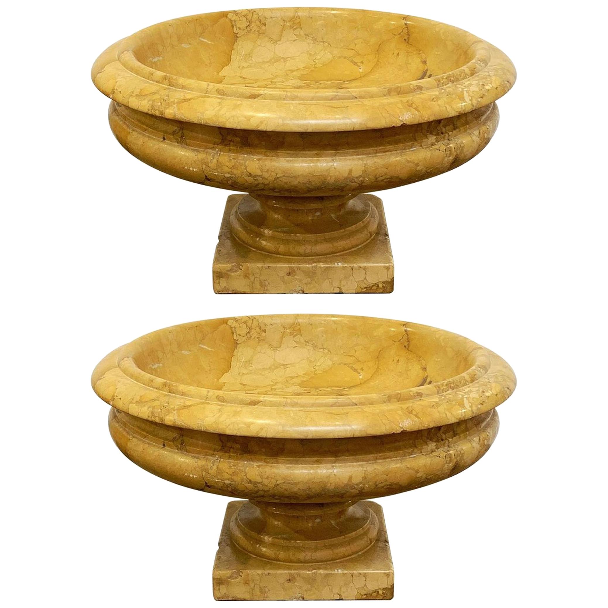 Large Carved Siena Marble Urns on Pedestals from Italy, 
Individually Priced
