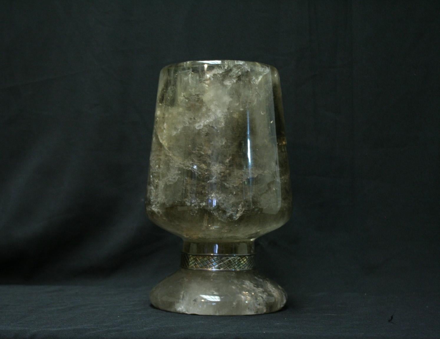 Hand-Carved Large Carved Smokey Rock Crystal Urn Centerpiece