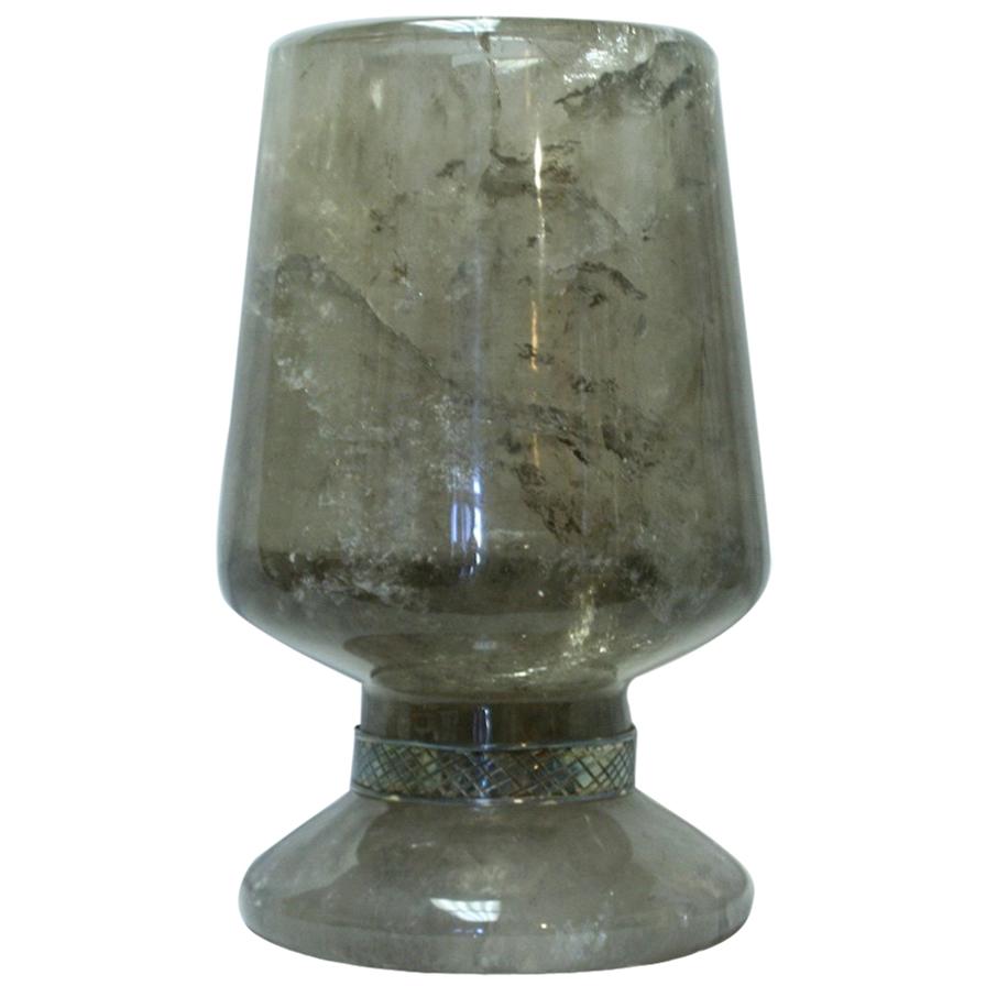Large Carved Smokey Rock Crystal Urn Centerpiece