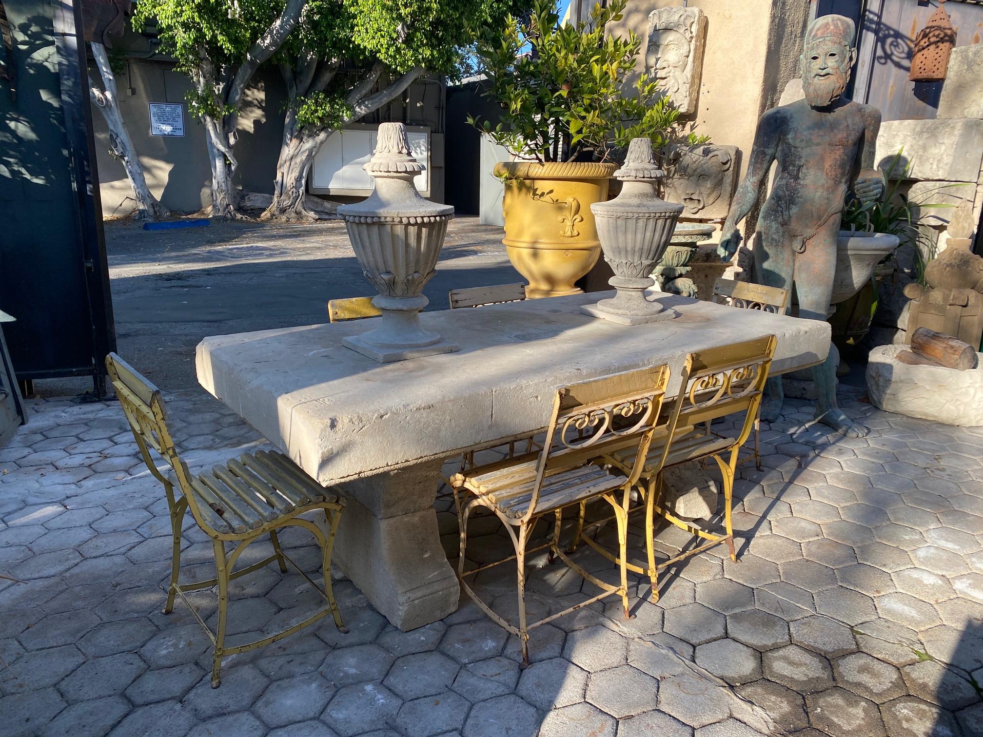 19th Century Large Carved Stone Antique Garden Outdoor Indoor Dining Coffee Table Farm Rustic