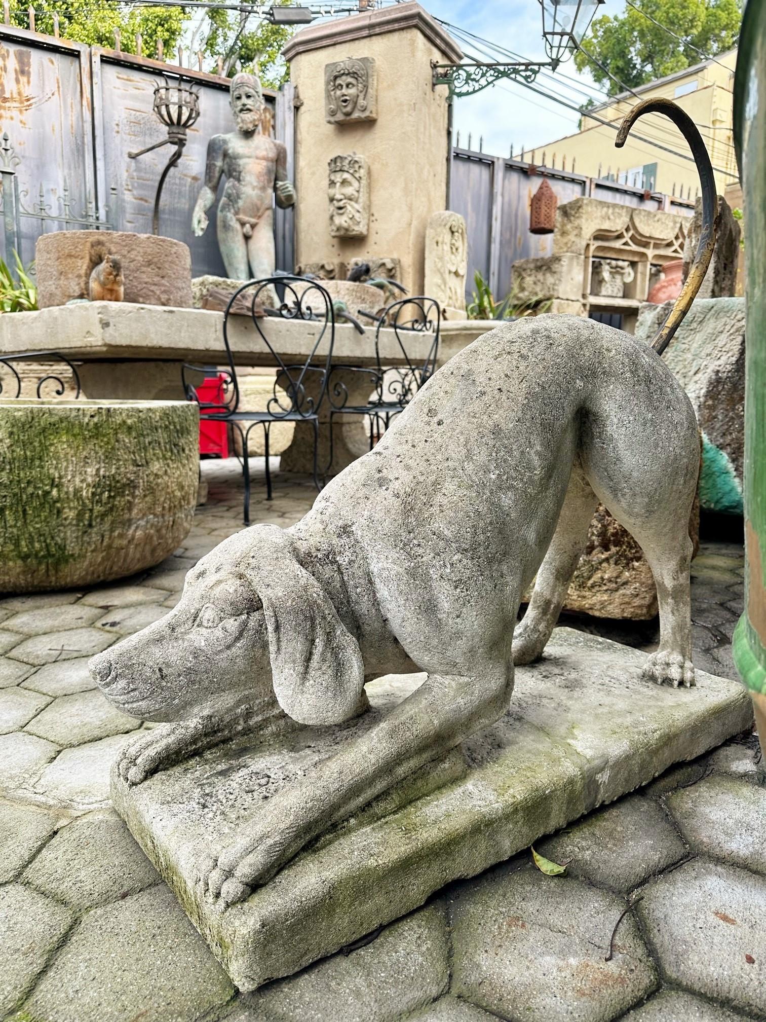 Pair Carved Stone Figures Of Hunting Dogs Garden Antique Statuary Animal Lovers For Sale 10