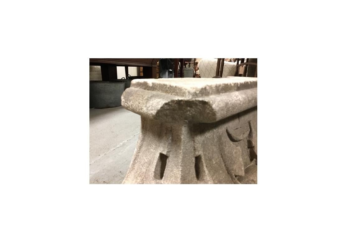 American Large Carved Stone Garden Capital For Sale