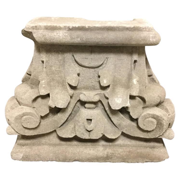 Large Carved Stone Garden Capital For Sale
