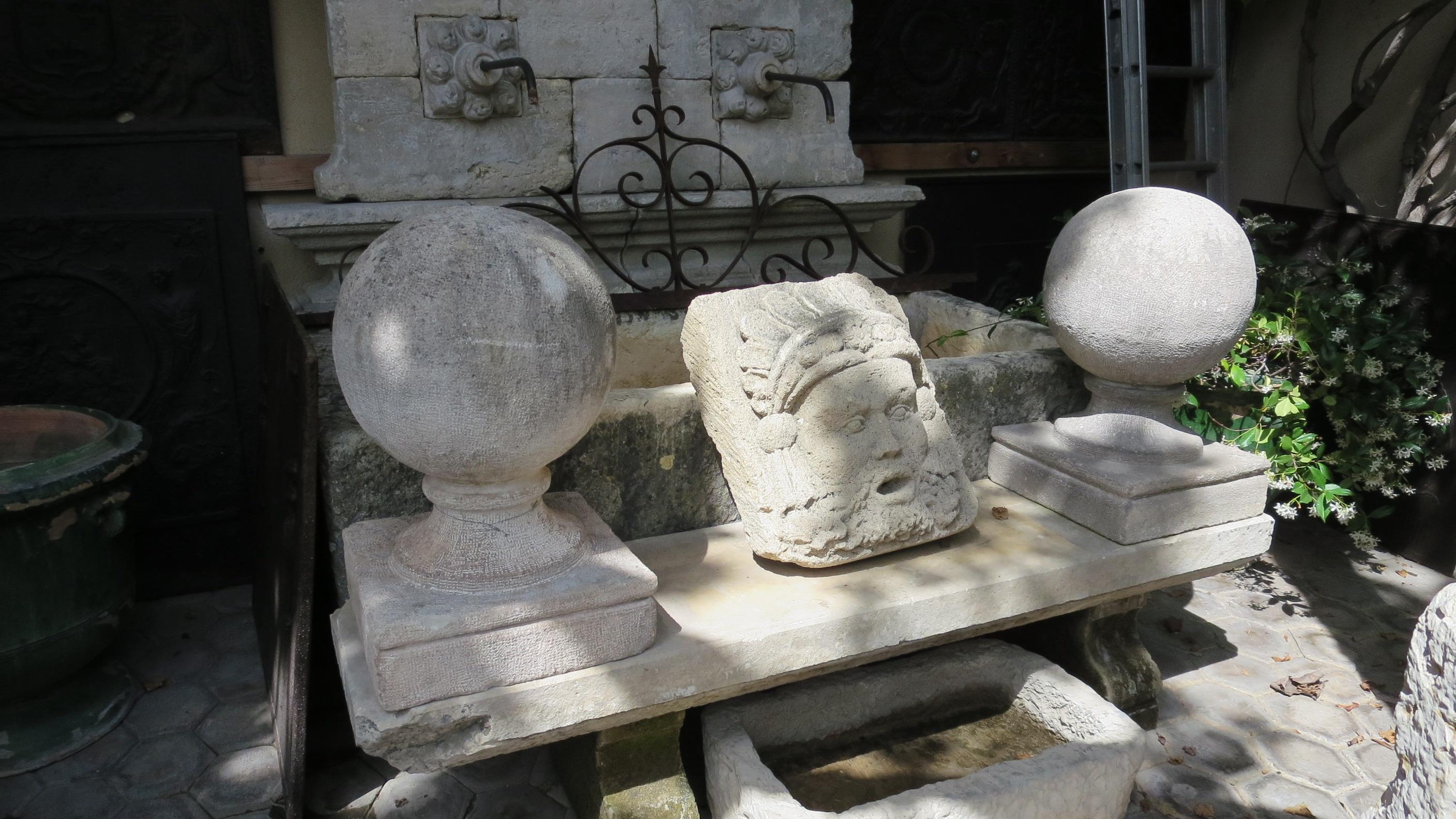 Large Carved Stone Gate Pier pillar Sphere Ball Finial on pedestal base Antiques For Sale 5