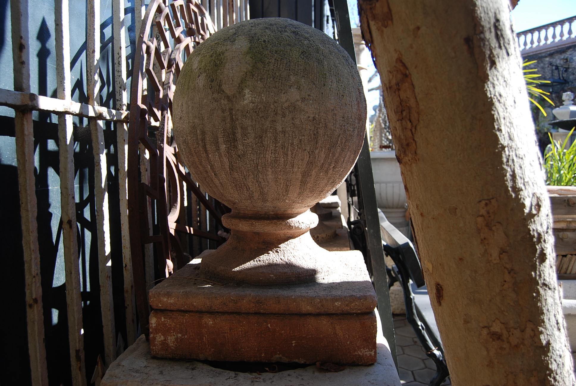 Large Carved Stone Gate Pier pillar Sphere Ball Finial on pedestal base Antiques For Sale 6
