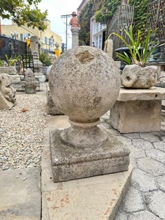 Large Carved Stone Gate Pier pillar Sphere Ball Finial on pedestal base Antiques