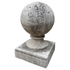 Large Carved Stone Gate Pier pillar Sphere Ball Finial on pedestal base Antiques