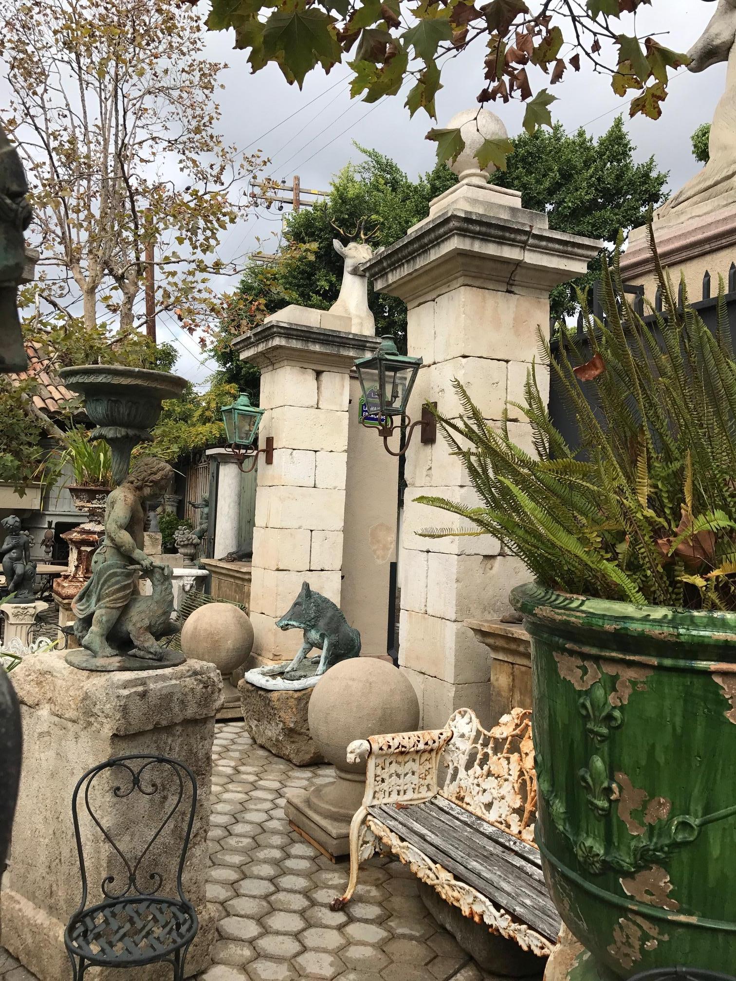 Large Carved Stone Gate Pier pillar Sphere Ball Finial on pedestal base Antiques For Sale 3