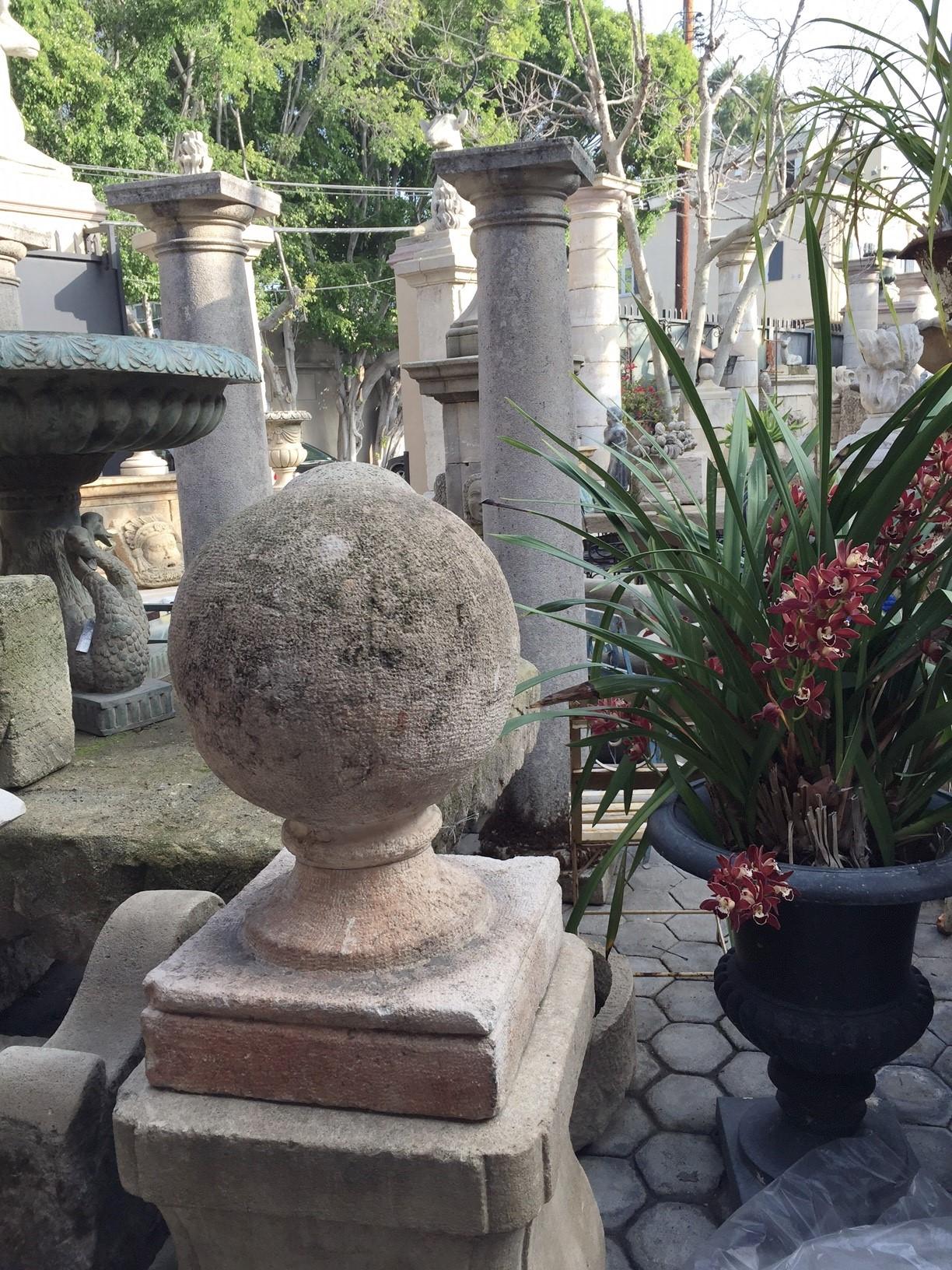 Large Carved Stone Gate Pier pillar Sphere Ball Finial on pedestal base Antiques For Sale 4