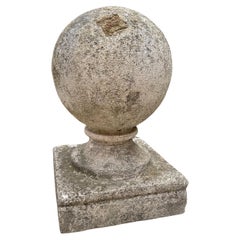 Large Carved Stone Gate Pier pillar Sphere Ball Finial on pedestal base Antiques