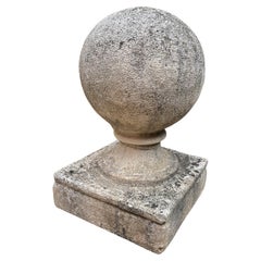 Large Carved Stone Gate Pier pillar Sphere Ball Finial on pedestal base Antiques
